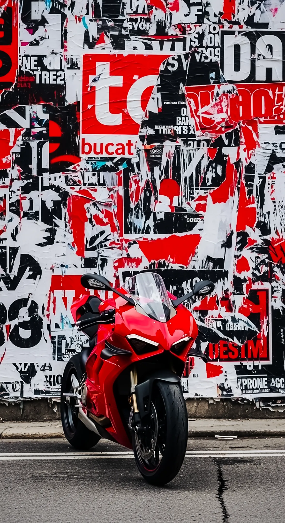 Red Ducati motorcycle, urban poster wall. Great iphone wallpaper 4k, 4k wallpaper for mobile, phone wallpaper, 4k