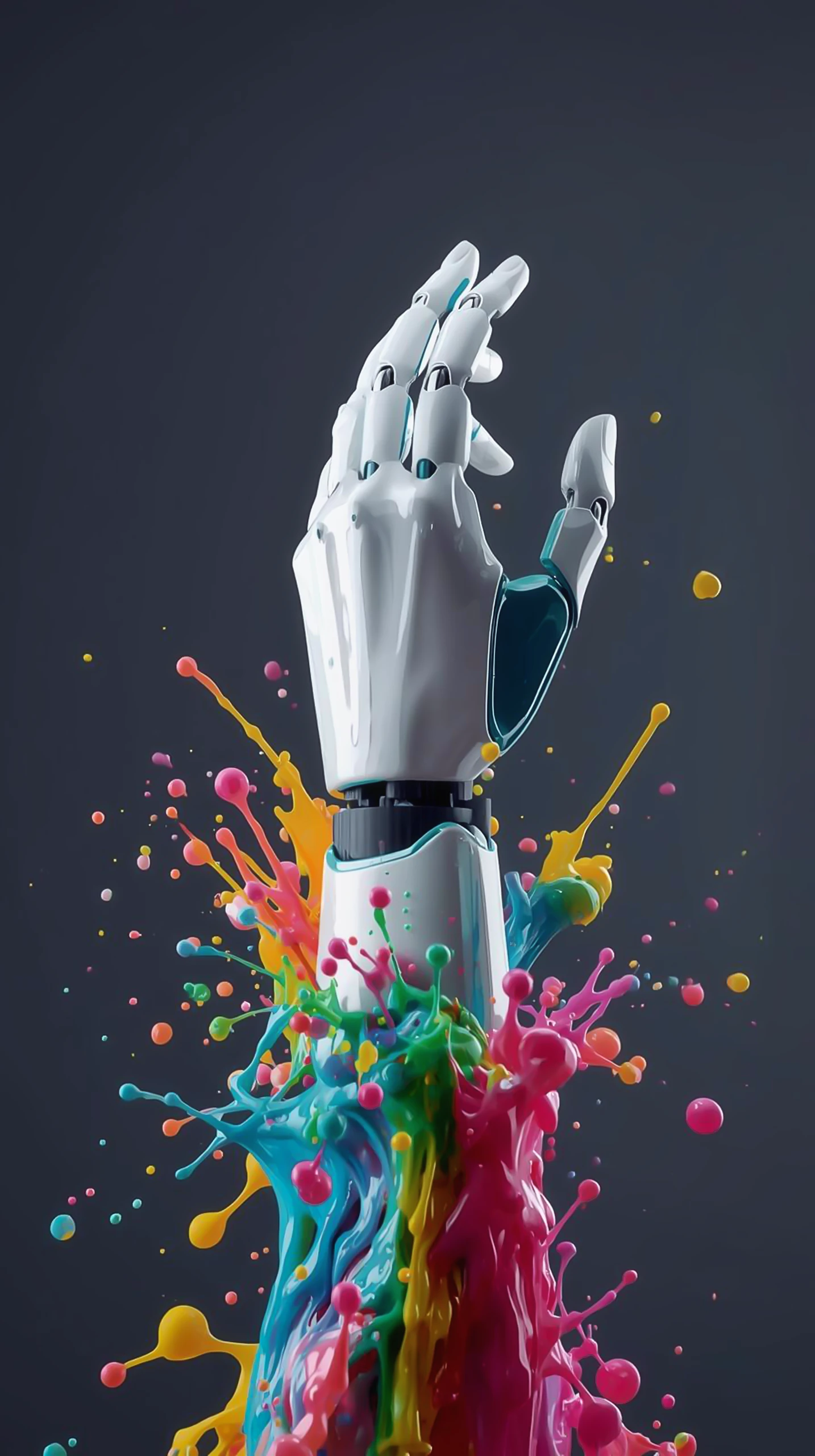 AI wallpaper 4K — Robot Hand Paint Splash