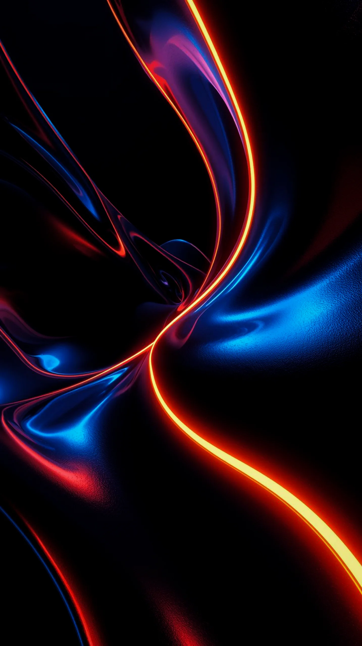 Dark AMOLED Mobile Wallpaper 4K: Neon Abstract Flowing Lines