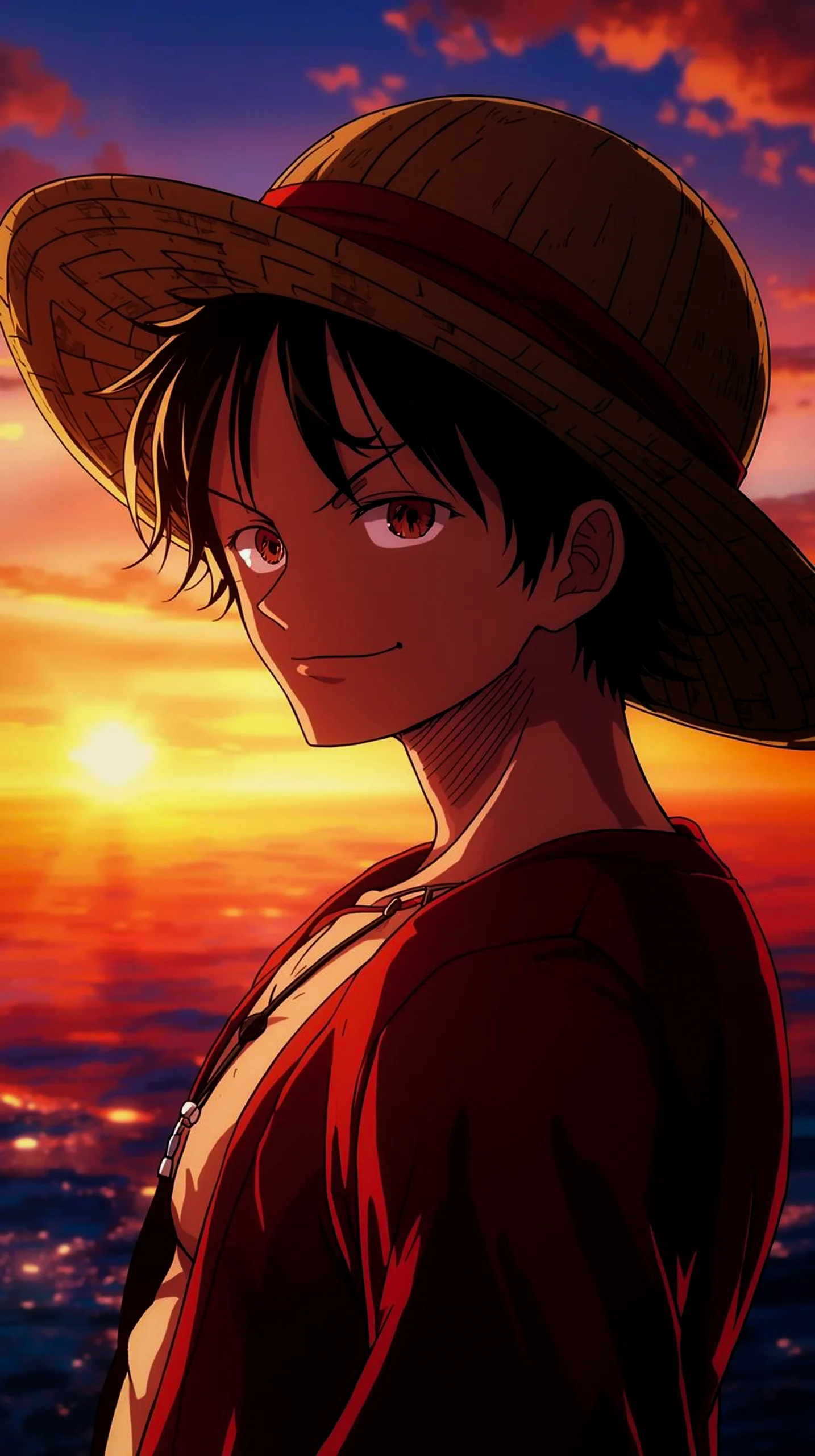 vibrant luffy anime straw hat wallpaper for phone 4K