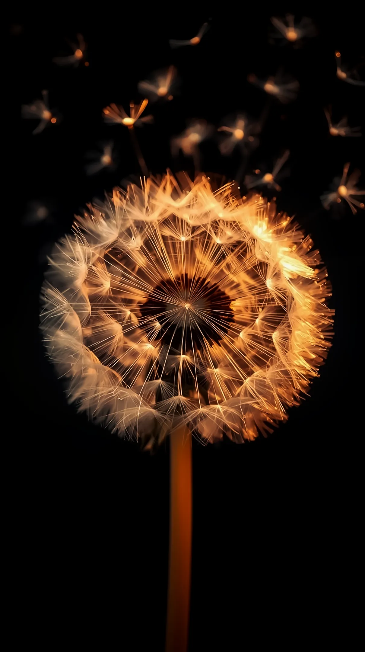Glowing dandelion flower background for iphone, flower phone background, and flower phone wallpaper.
