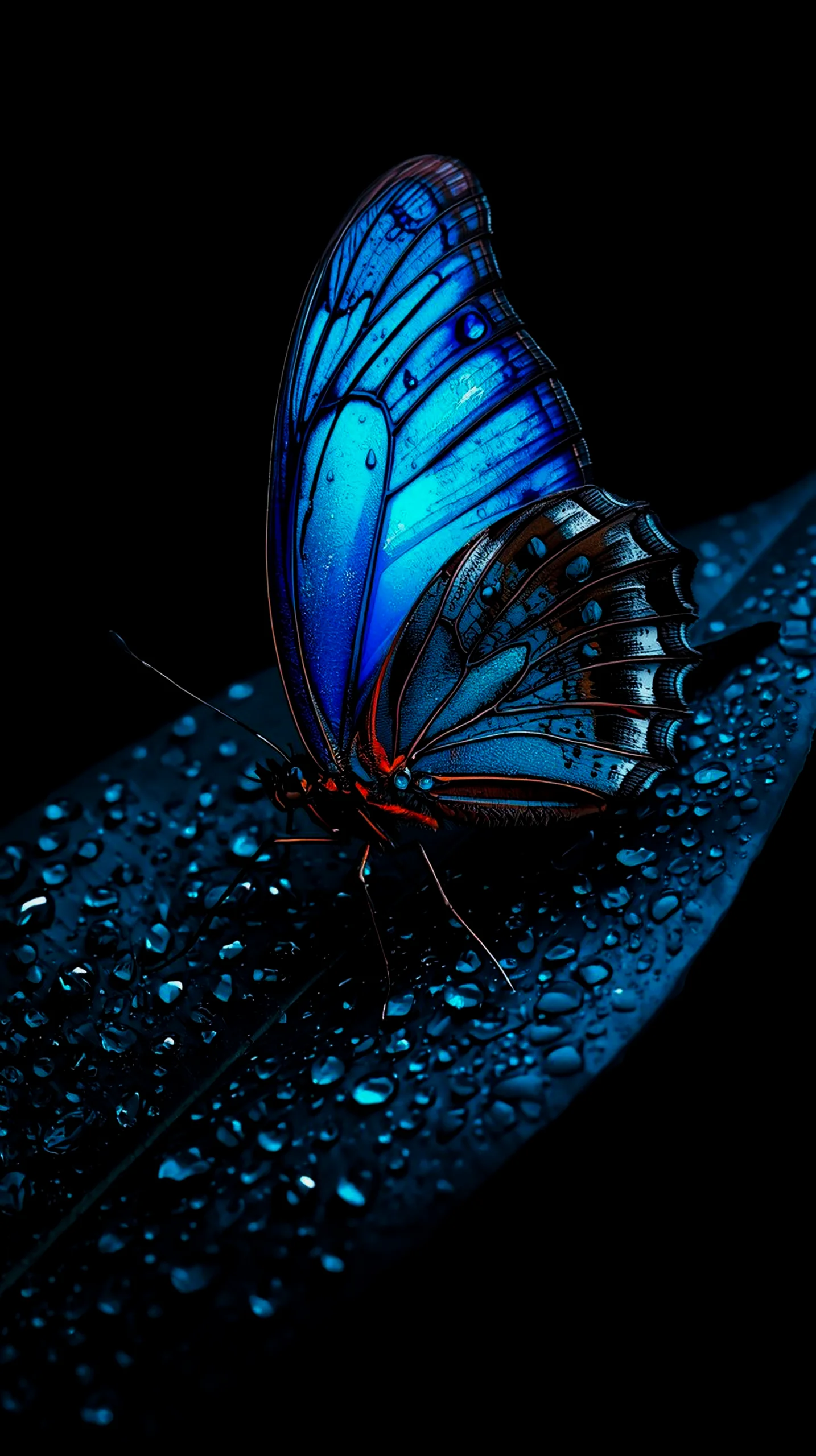 Blue butterfly amoled wallpaper 4k for mobile, iphone wallpaper 4k, cute 4k wallpaper for iphone, 4k backgrounds.
