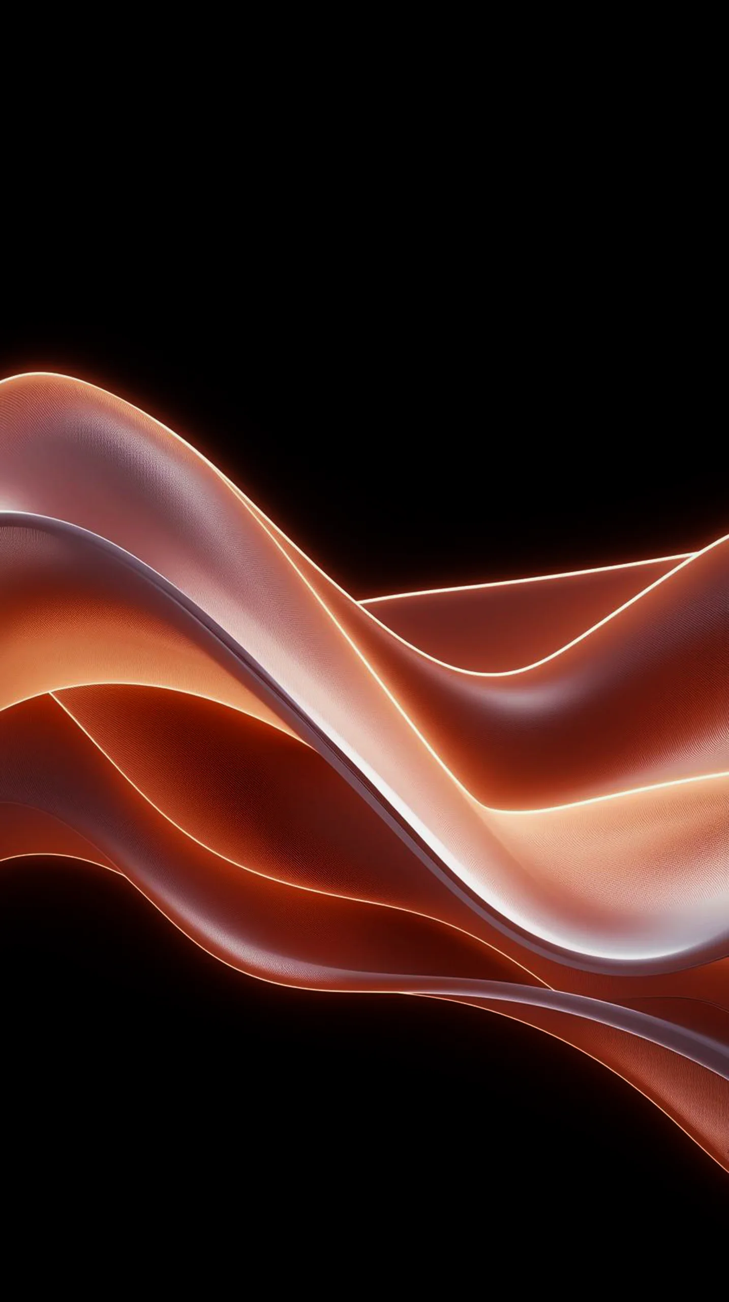 Dark AMOLED 4K Mobile Wallpaper - Glowing Copper Waves