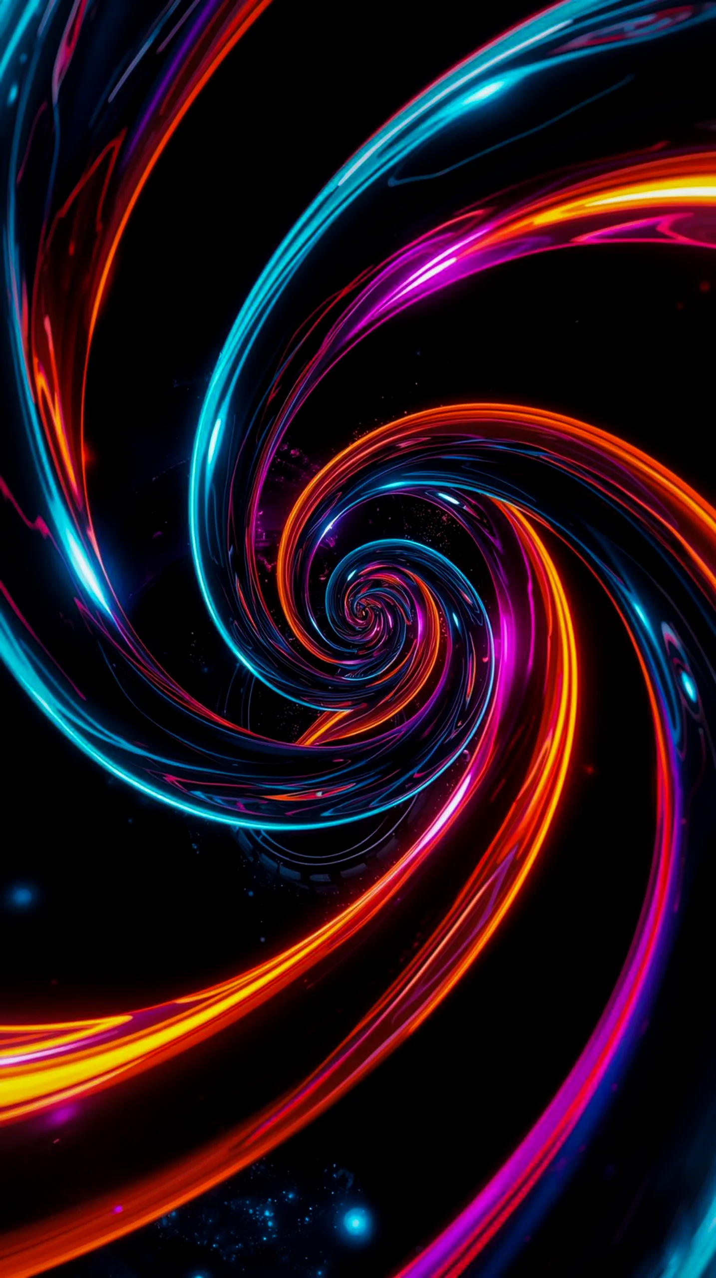 Dark AMOLED 4K Mobile Wallpaper: Vibrant Neon Spiral Vortex