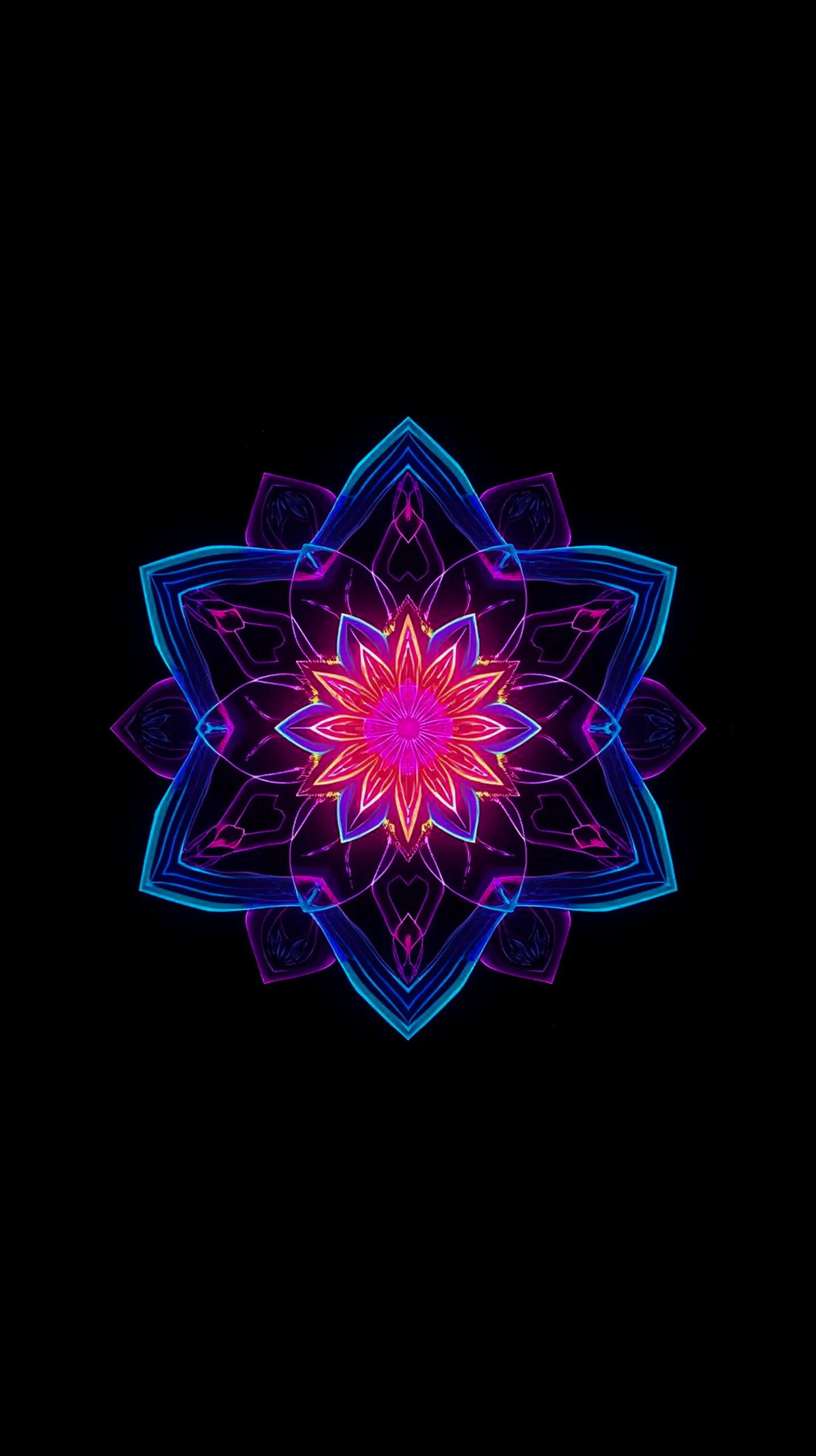 Neon floral mandala AMOLED wallpaper 4k for mobile, cute 4k wallpaper for iphone, 4k backgrounds, iphone 4k background