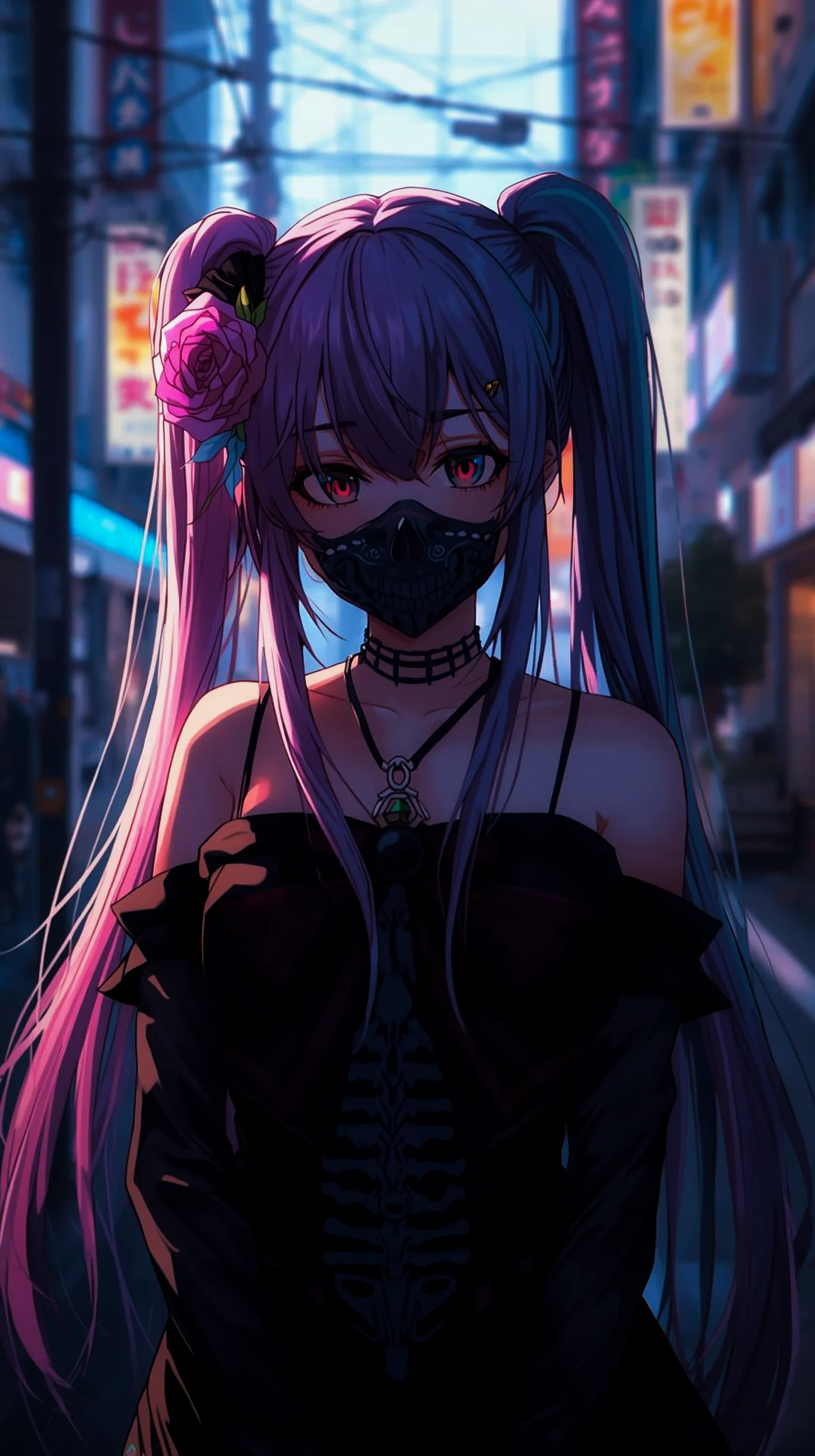 gothic anime girl mask wallpaper for iPhone 4K mobile background