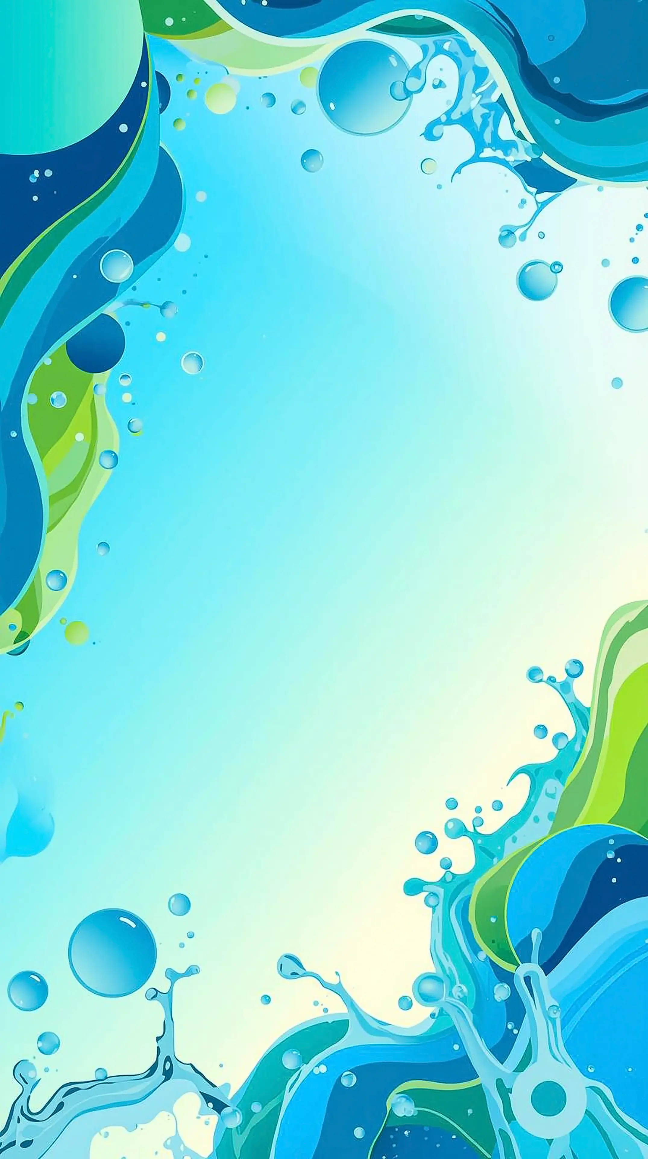 4k wallpaper for mobile Vibrant Blue Green Fluid Art Abstract Waves and Bubbles, Fresh Ocean Turquoise Lime Gradient with Splashes Aesthetic