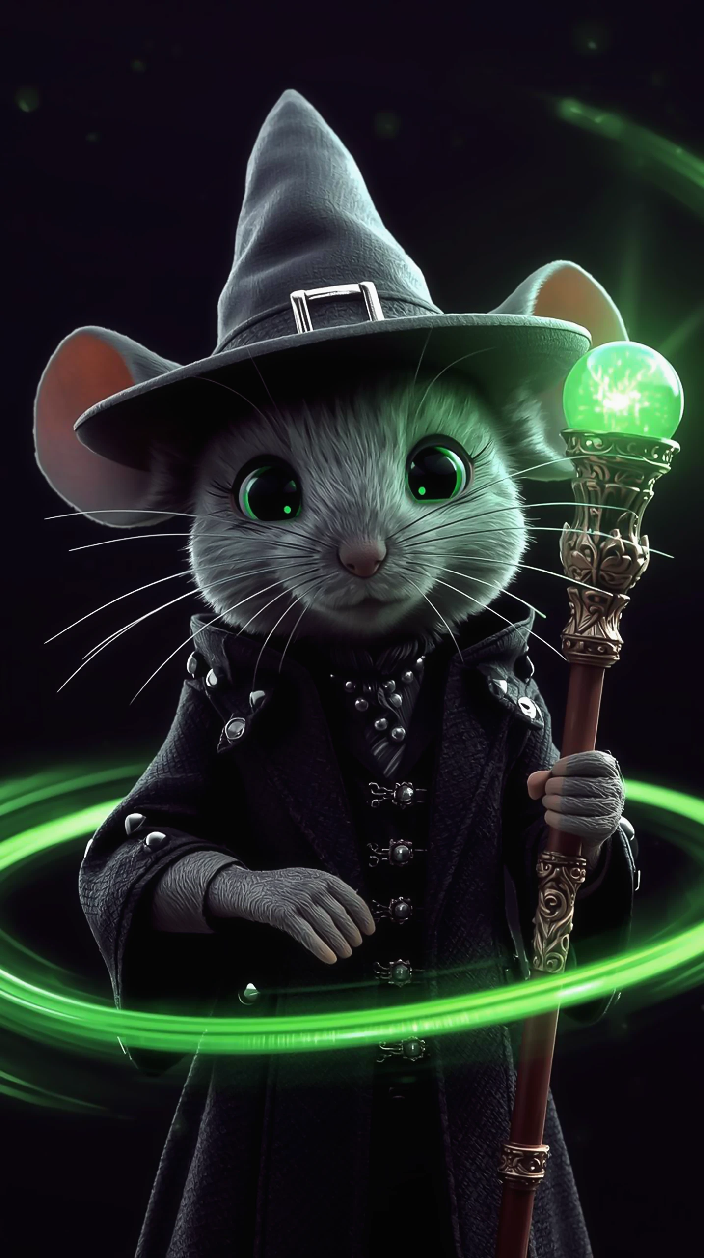 4k wallpaper — Mouse Wizard Green Glow 4K