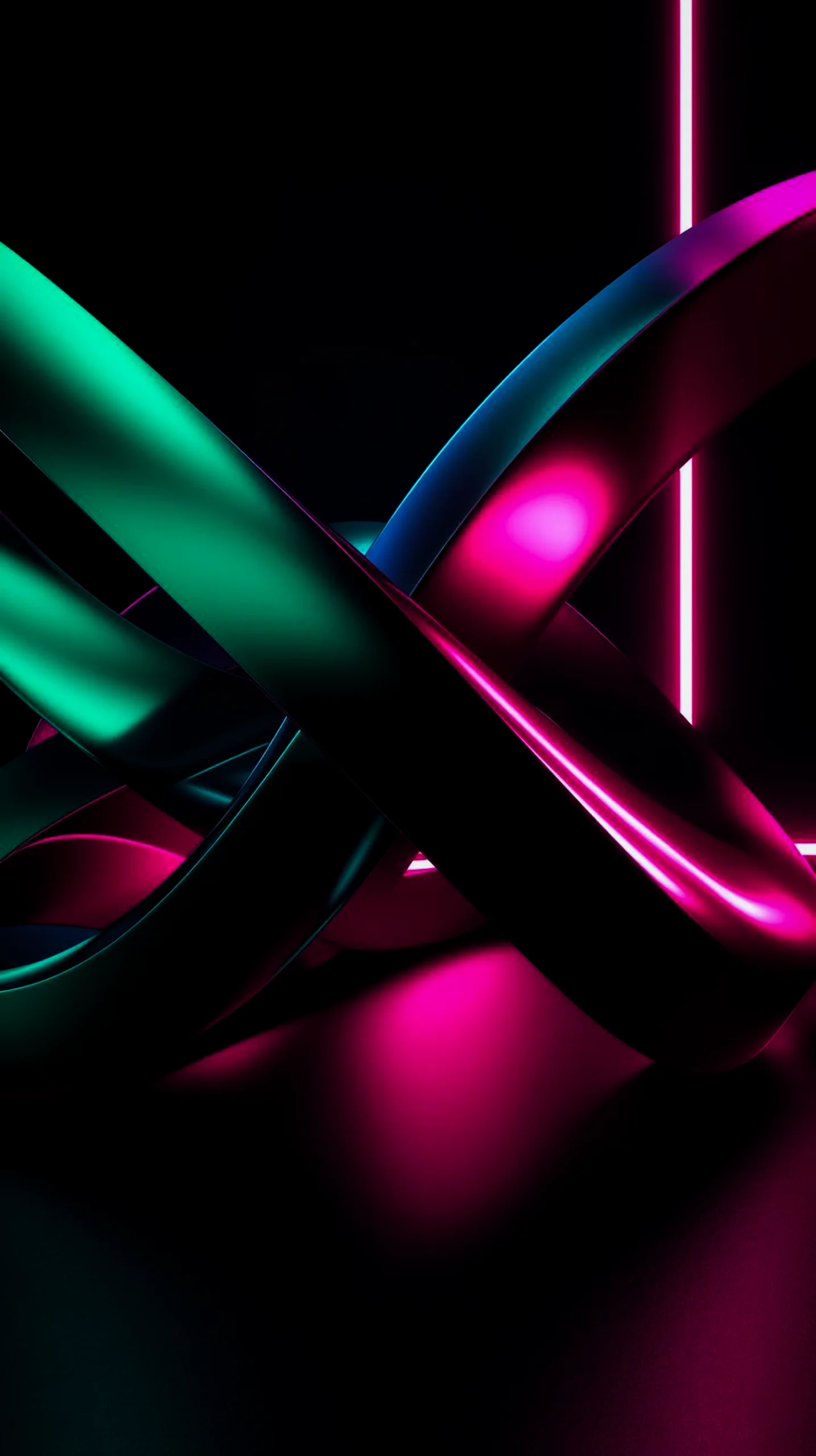 Dark AMOLED 4K Mobile Wallpaper: Neon Glow Abstract Ribbons for Your Phone