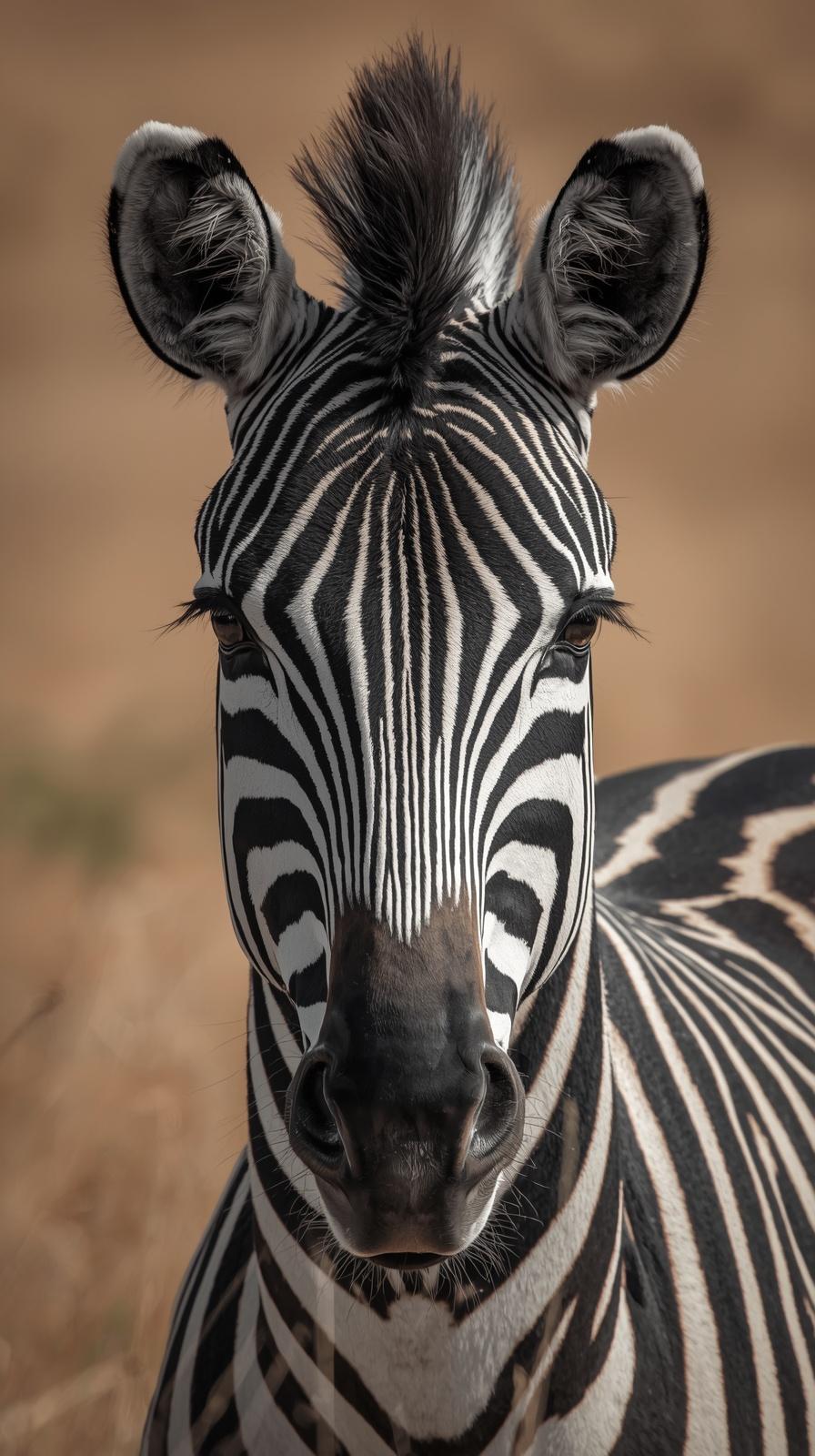 Close-up portrait of a majestic zebra with black and white stripes.