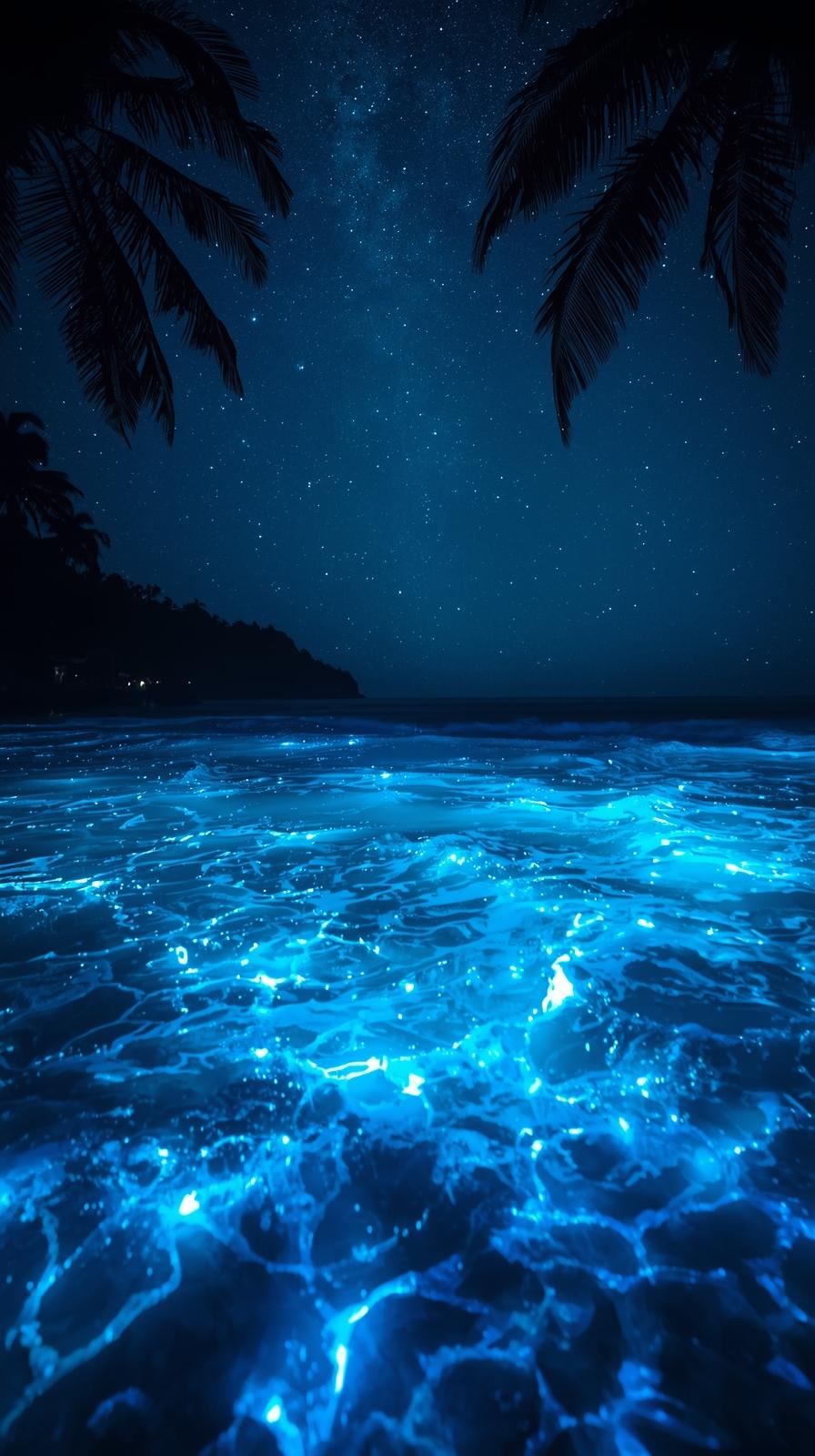 Bioluminescent plankton in tropical bay