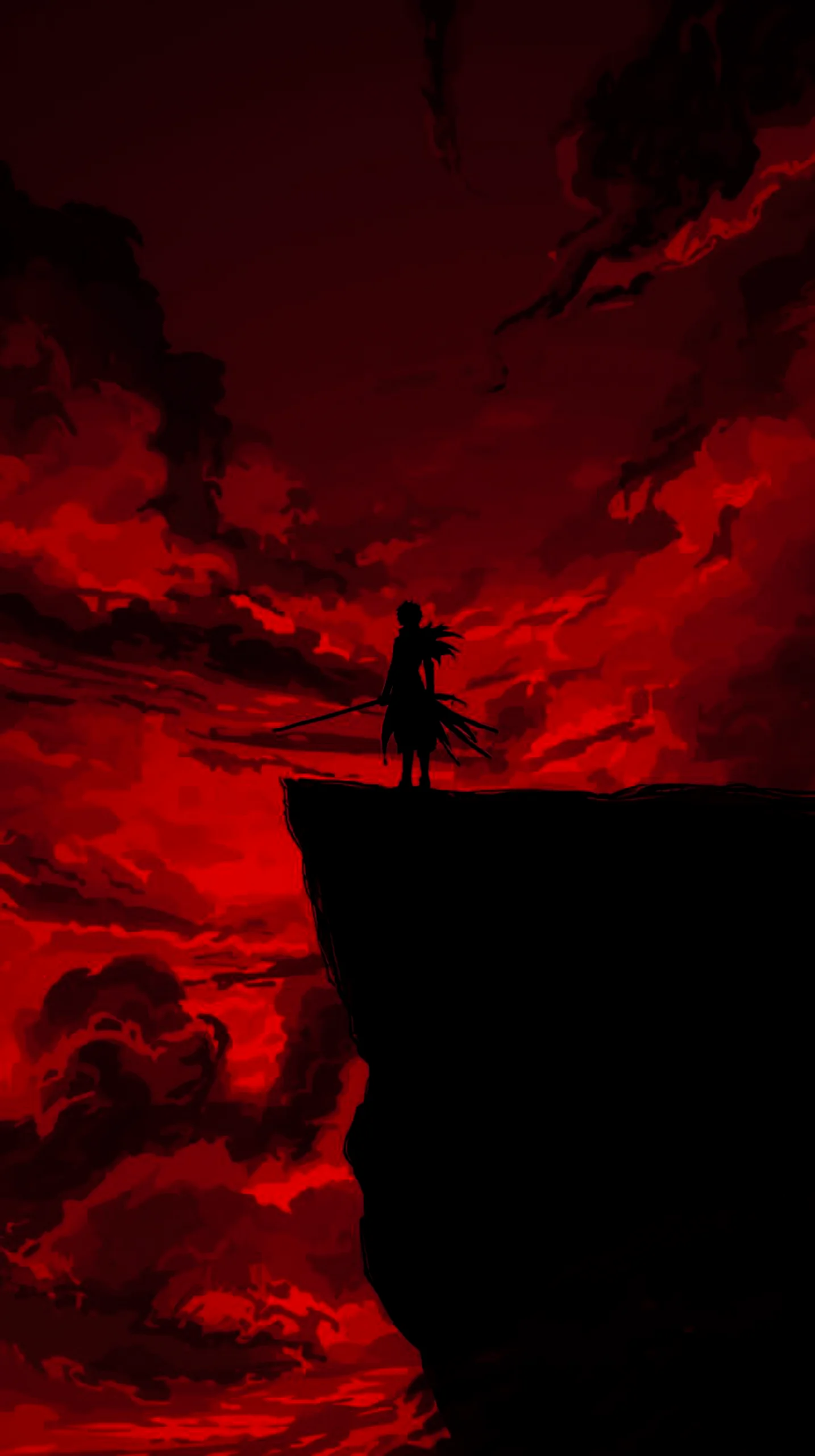 dark anime warrior silhouette wallpaper for phone 4K resolution