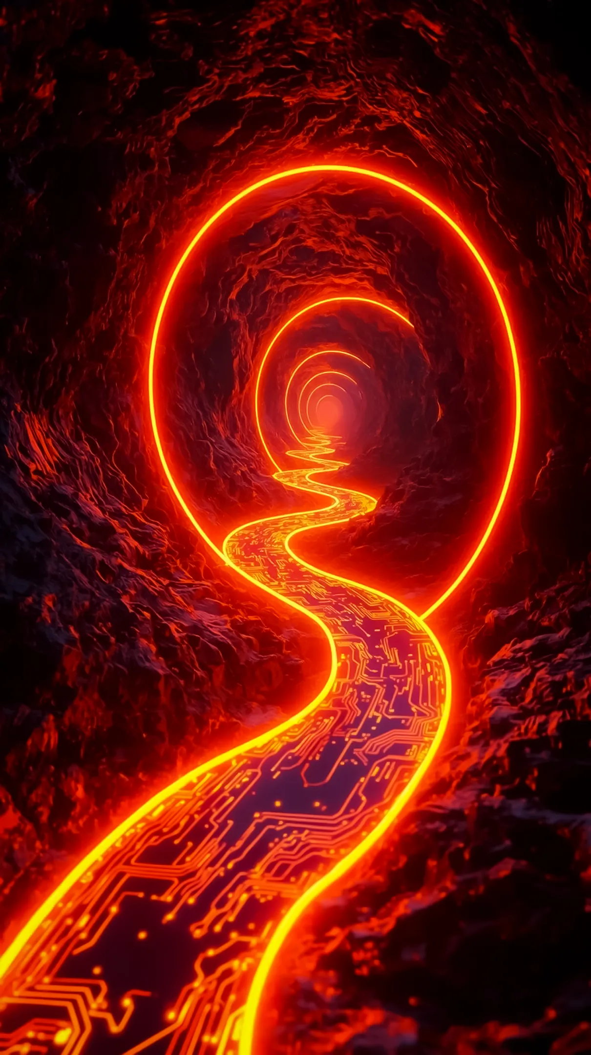 AMOLED wallpaper 4k for mobile, iPhone wallpaper 4k, 4k wallpaper for phone, cute 4k backgrounds, neon circuit tunnel.