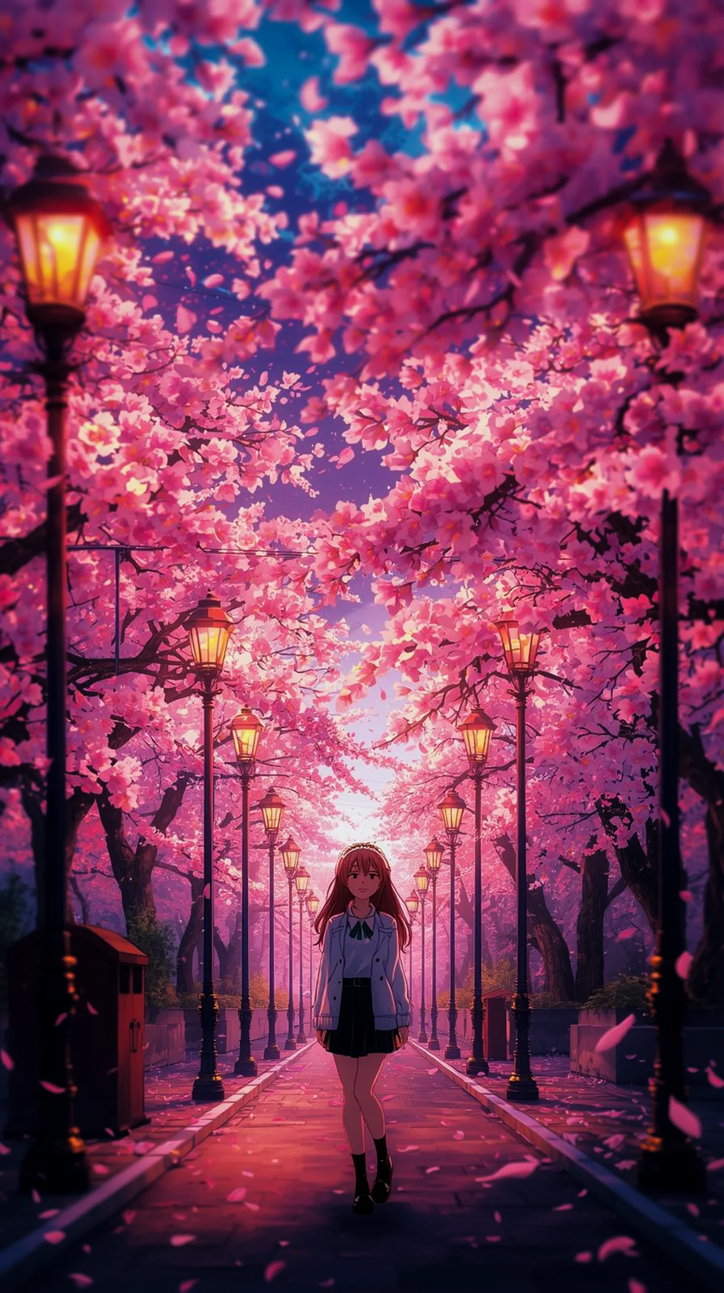 dreamy anime girl cherry blossom wallpaper for mobile 4K