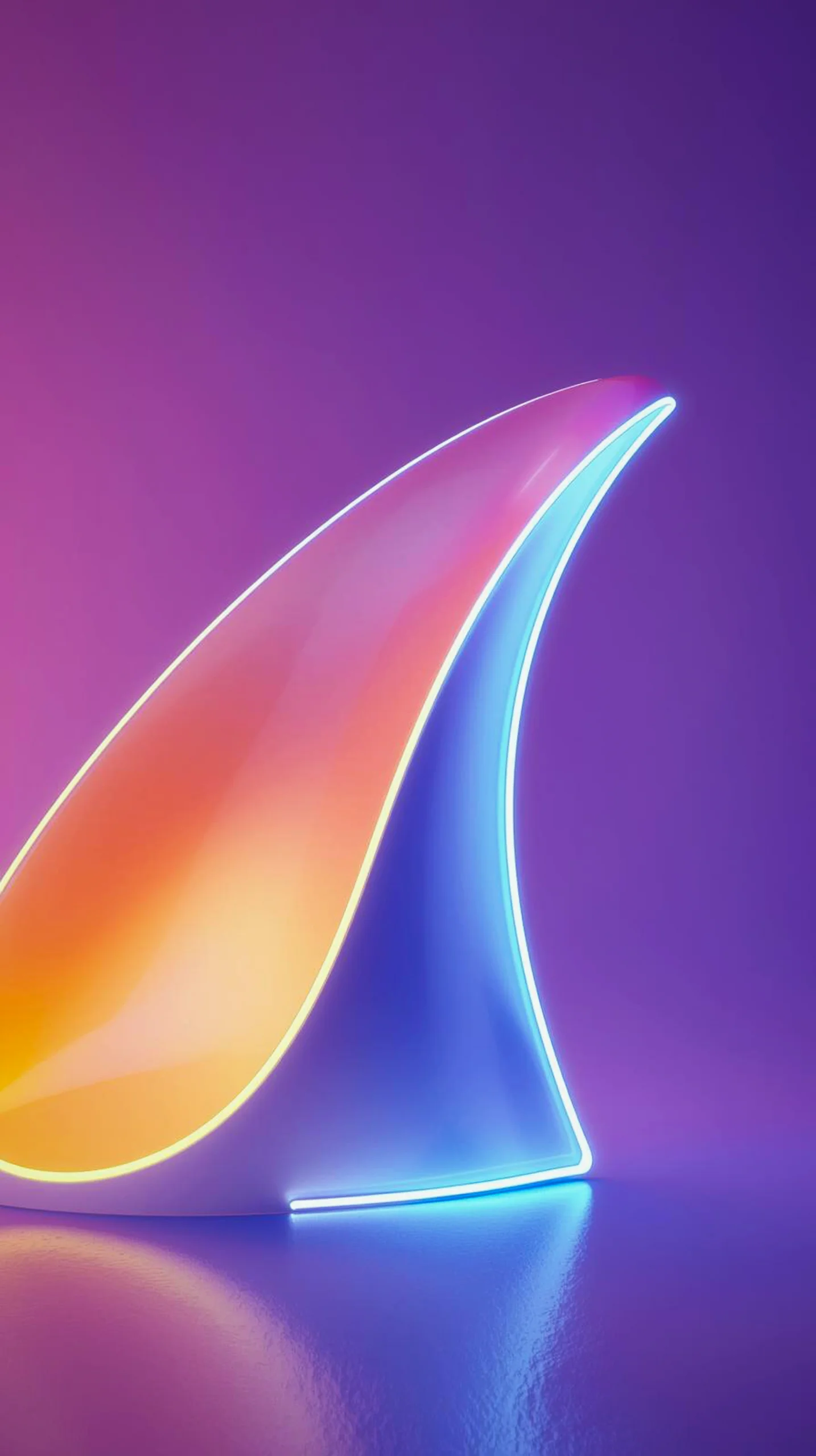 A vibrant abstract mobile wallpaper featuring a glowing neon-edged wave in orange, pink, purple, and blue colors.