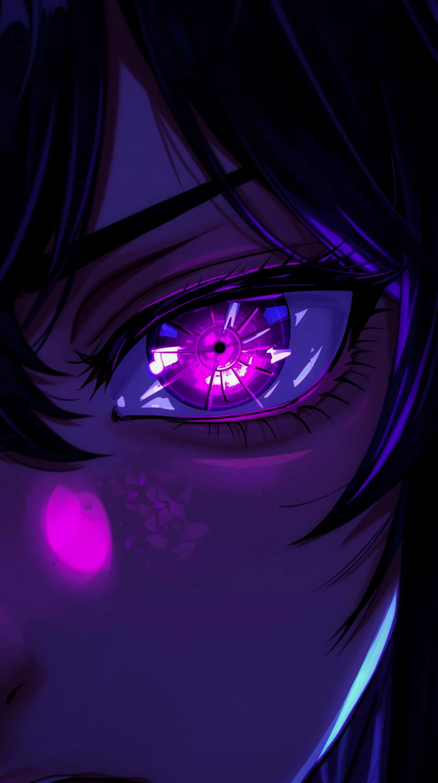 glowing purple anime eye wallpaper for iPhone and Android 4K