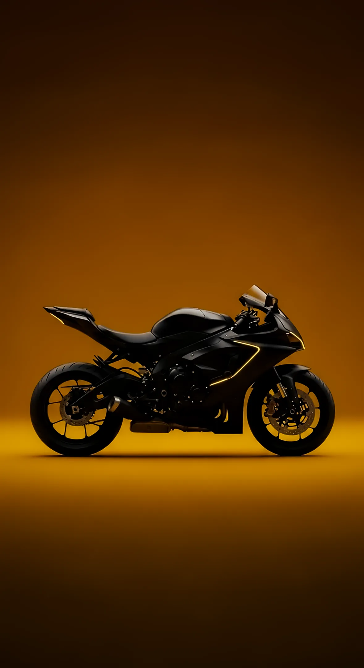 Black sportbike on yellow background. Ideal 4k iphone wallpaper, 4k wallpaper for mobile, and 4k backgrounds iphone.
