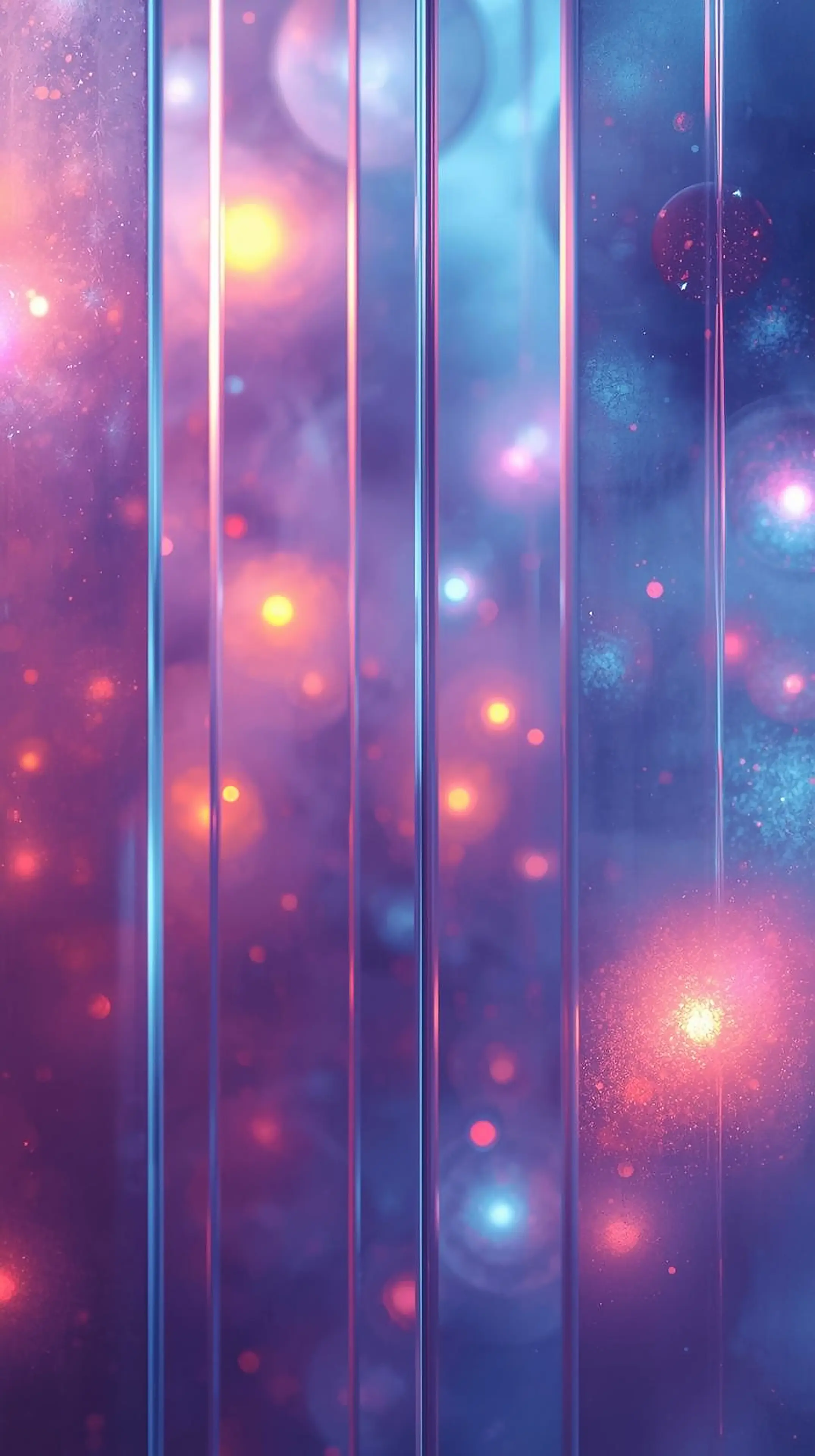 4k wallpaper for mobile Neon Glass Panels with Cosmic Glow, Vibrant Pink Blue Purple Aurora Light Rays and Floating Orbs on Dark Background