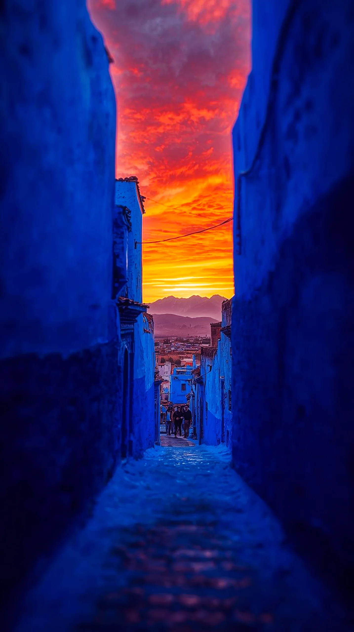 Blue city alley at sunset, perfect iphone wallpaper 4k, 4k wallpaper for mobile, wallpaper for phone, cute 4k wallpaper
