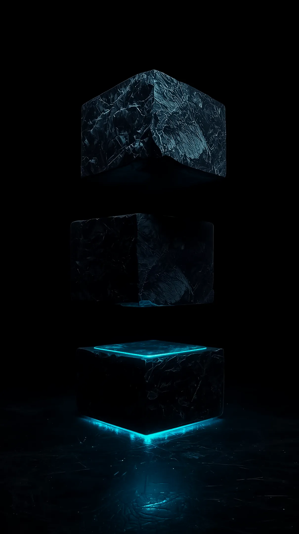 Amoled wallpaper 4k for mobile with dark abstract cubes and blue neon glow, ideal for iphone wallpaper 4k and 4k