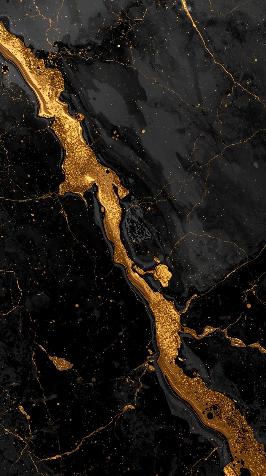 iphone wallpaper 4k Luxurious Black & Gold Marble Abstract with Molten Golden Veins Dripping Metallic Foil Cracks Deep Black Background Elegant Premium Aesthetic