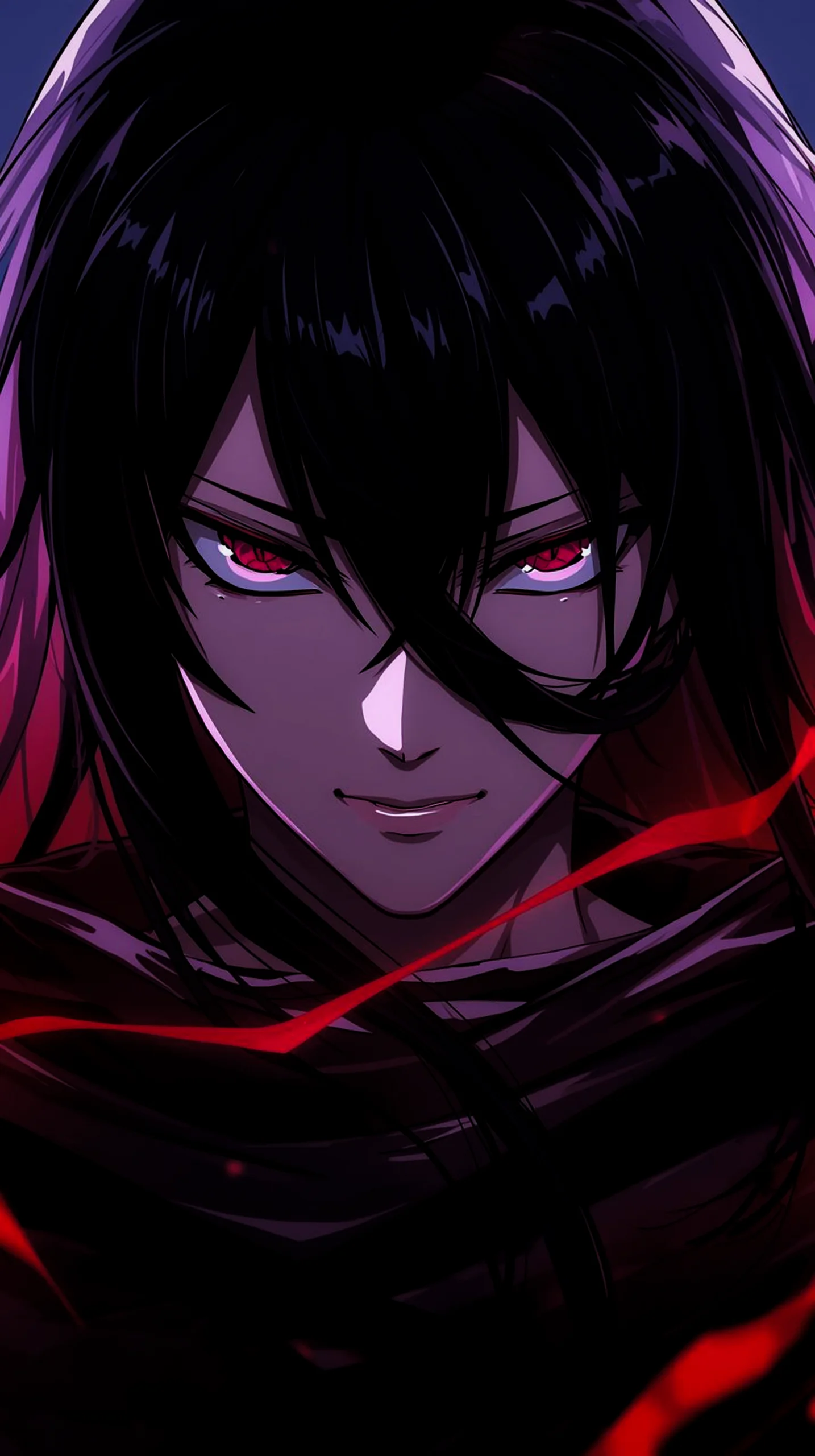 dark anime girl with red eyes wallpaper for mobile 4K