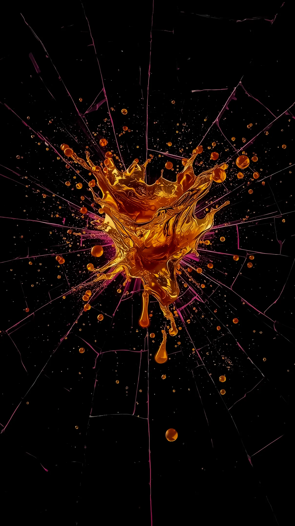 Amoled wallpaper 4k for mobile: golden splash on cracked black. iPhone wallpaper 4k, 4k wallpaper for mobile, 4k