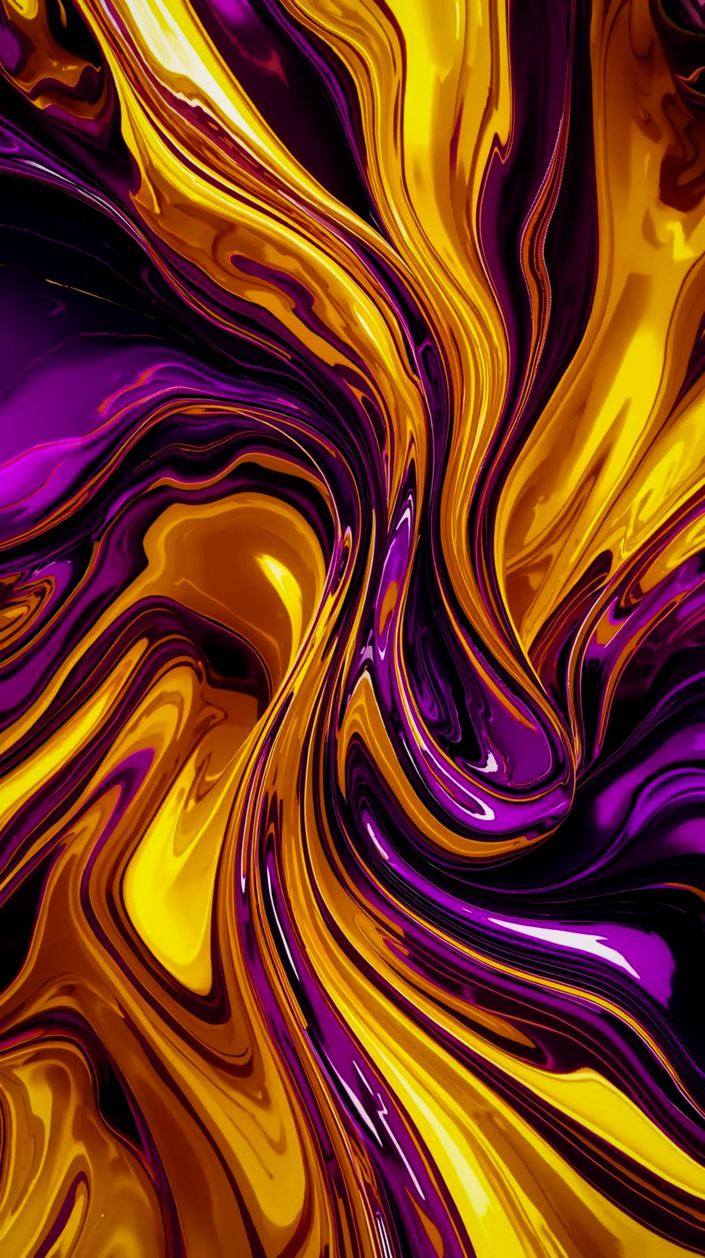 Dark AMOLED Mobile Wallpaper 4K Gold and Purple Liquid Swirl