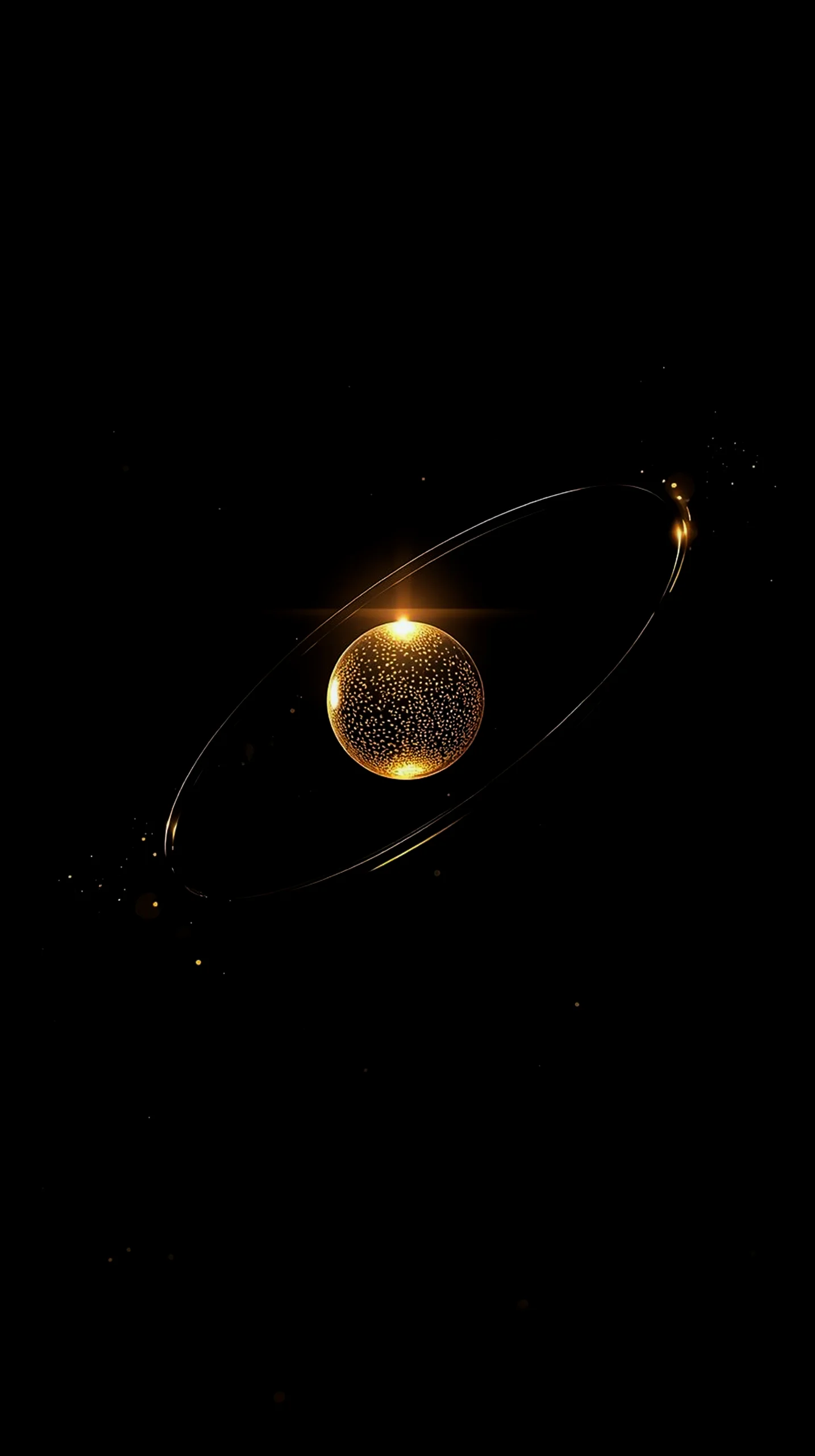 AMOLED wallpaper 4K for mobile with a golden orb and rings. iPhone wallpaper 4K, 4K wallpaper for mobile, wallpaper for