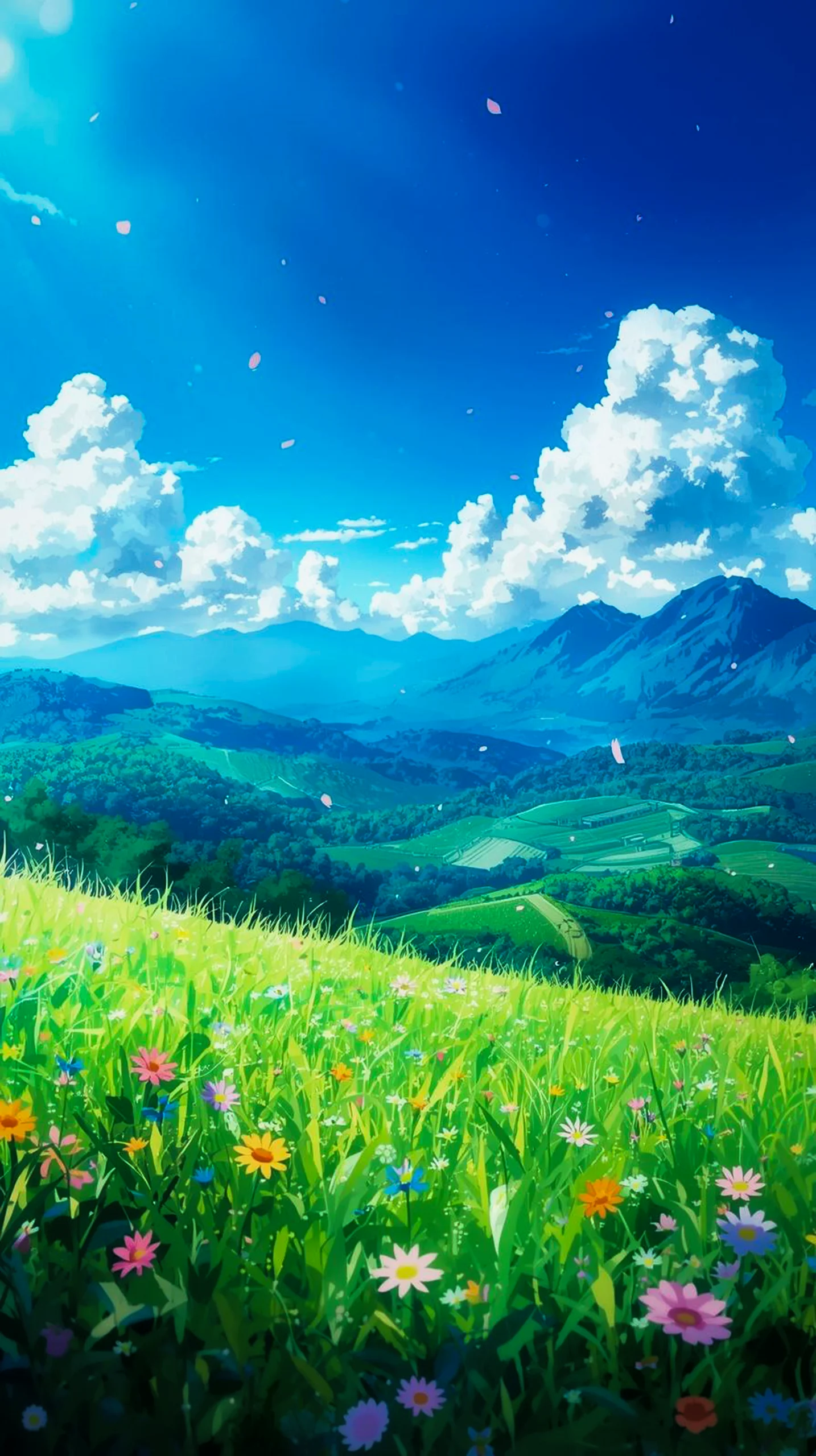 vibrant anime meadow landscape wallpaper for iPhone 4K