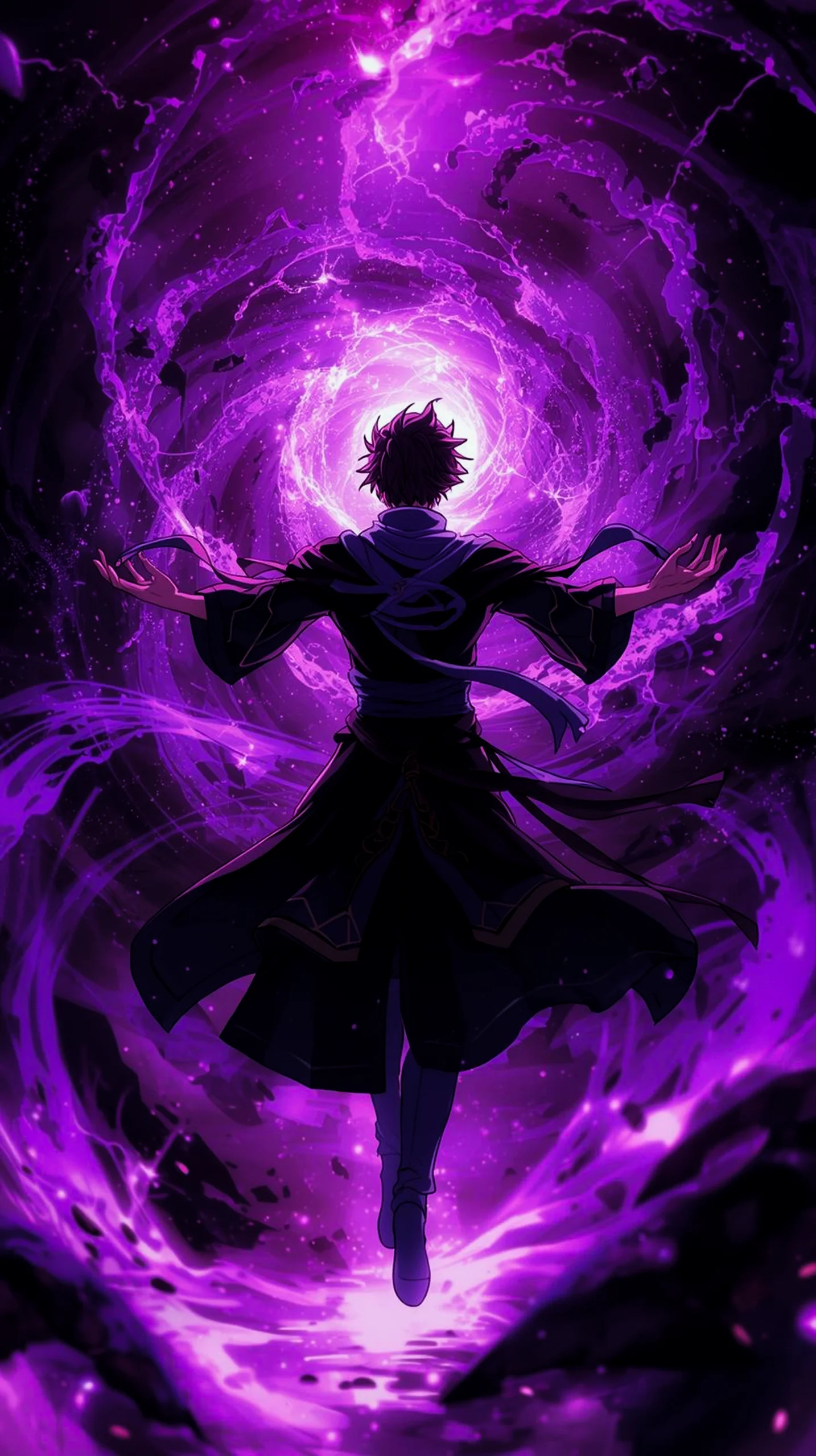 powerful anime character purple magic wallpaper for phone 4K