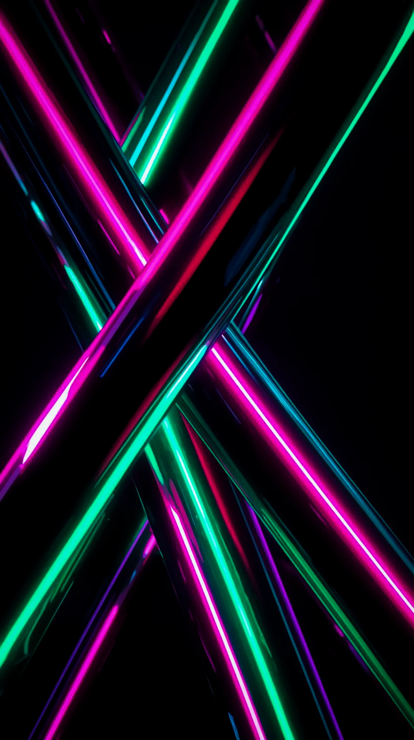 Dark AMOLED Neon 4K Mobile Wallpaper: Vibrant Intersecting Glow