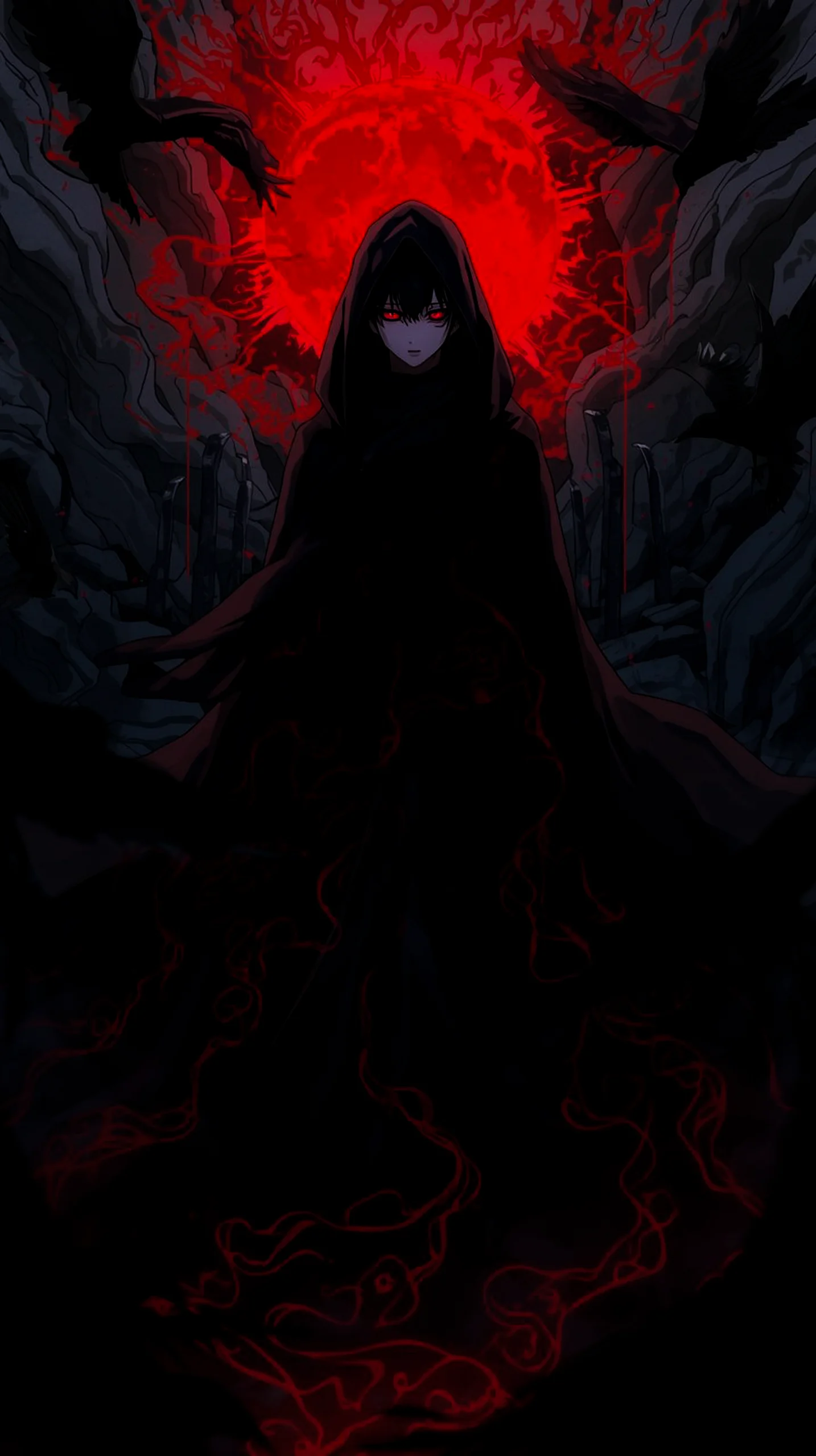 dark hooded anime character wallpaper for phone 4K