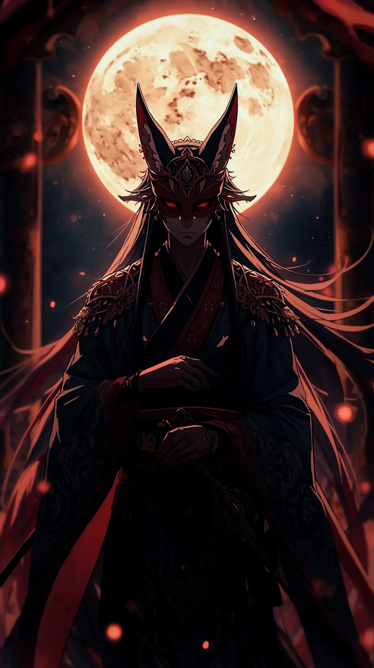 mystical kitsune warrior mask wallpaper for iPhone 4K mobile