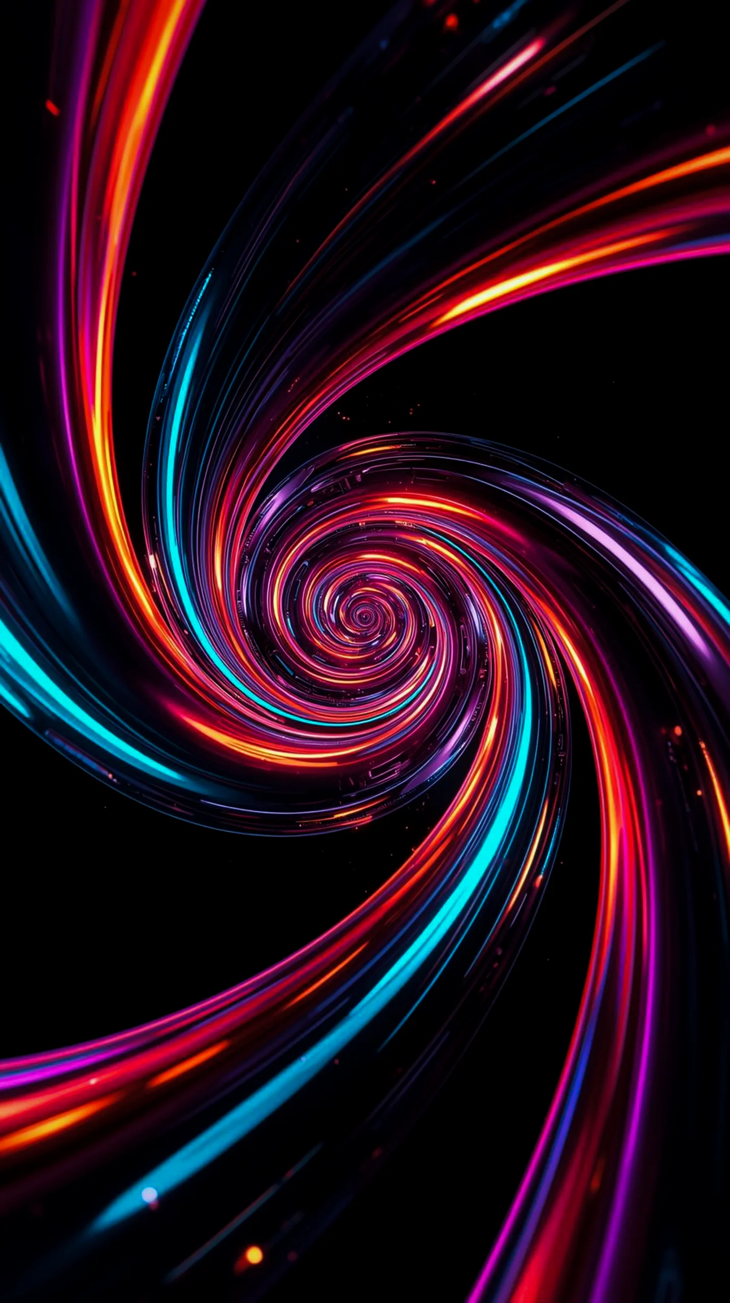 Dark AMOLED 4K Mobile Wallpaper: Vibrant Neon Light Spiral
