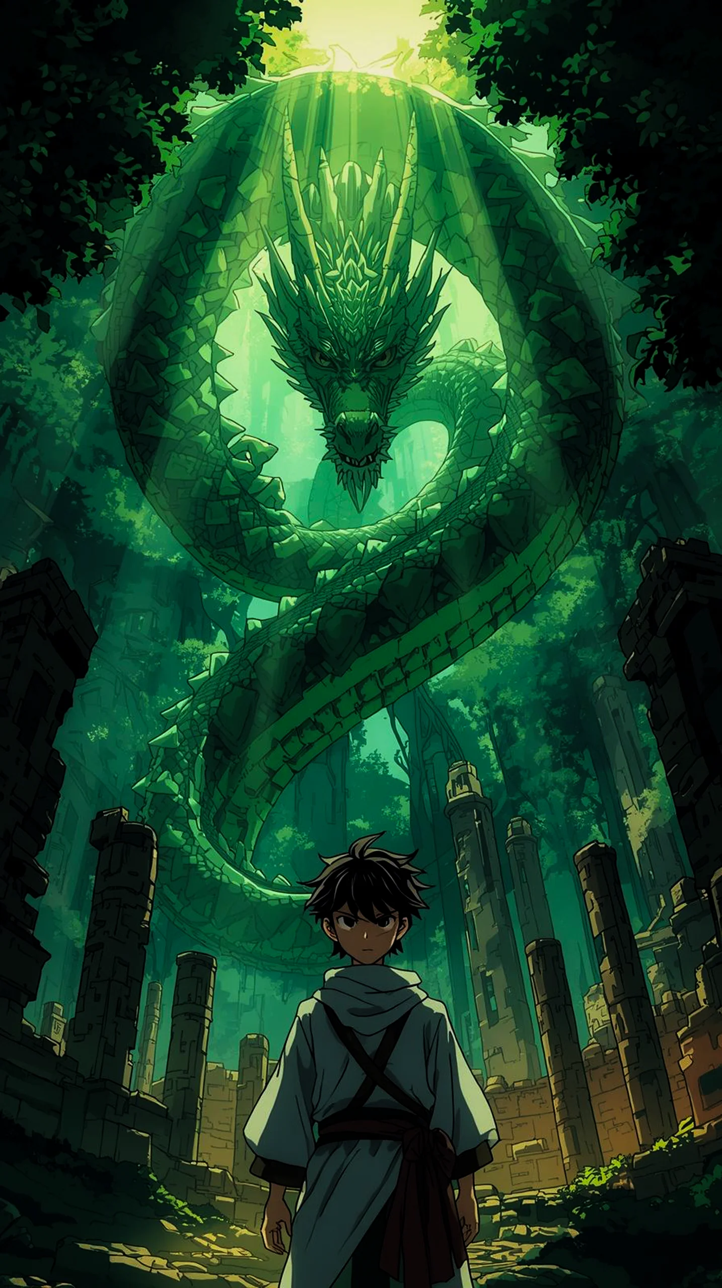 mystical green dragon anime wallpaper for phone in 4k resolution