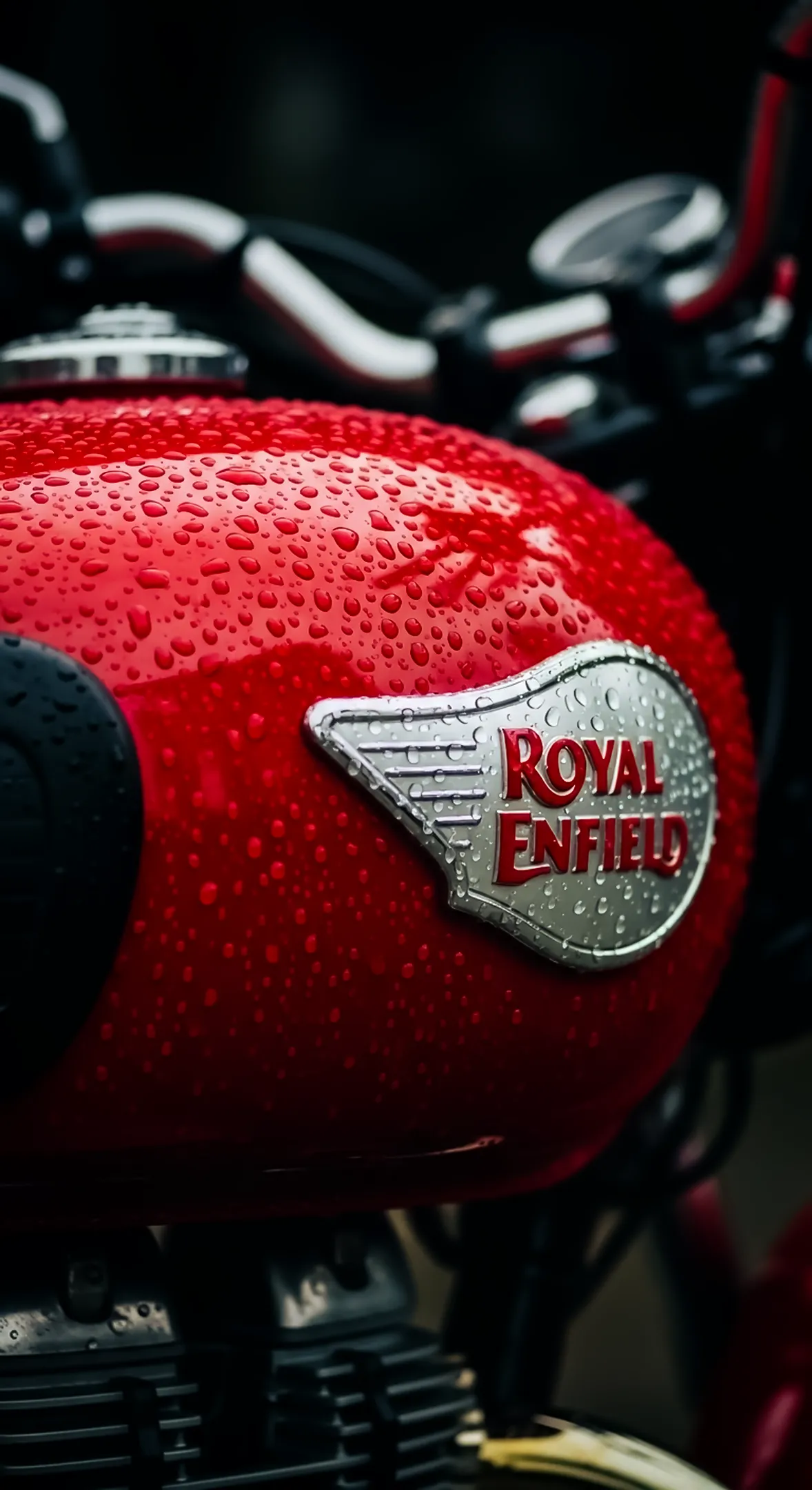 Red Royal Enfield motorcycle phone wallpaper, raindrops, iphone wallpaper 4k, 4k mobile background, cute, 4k