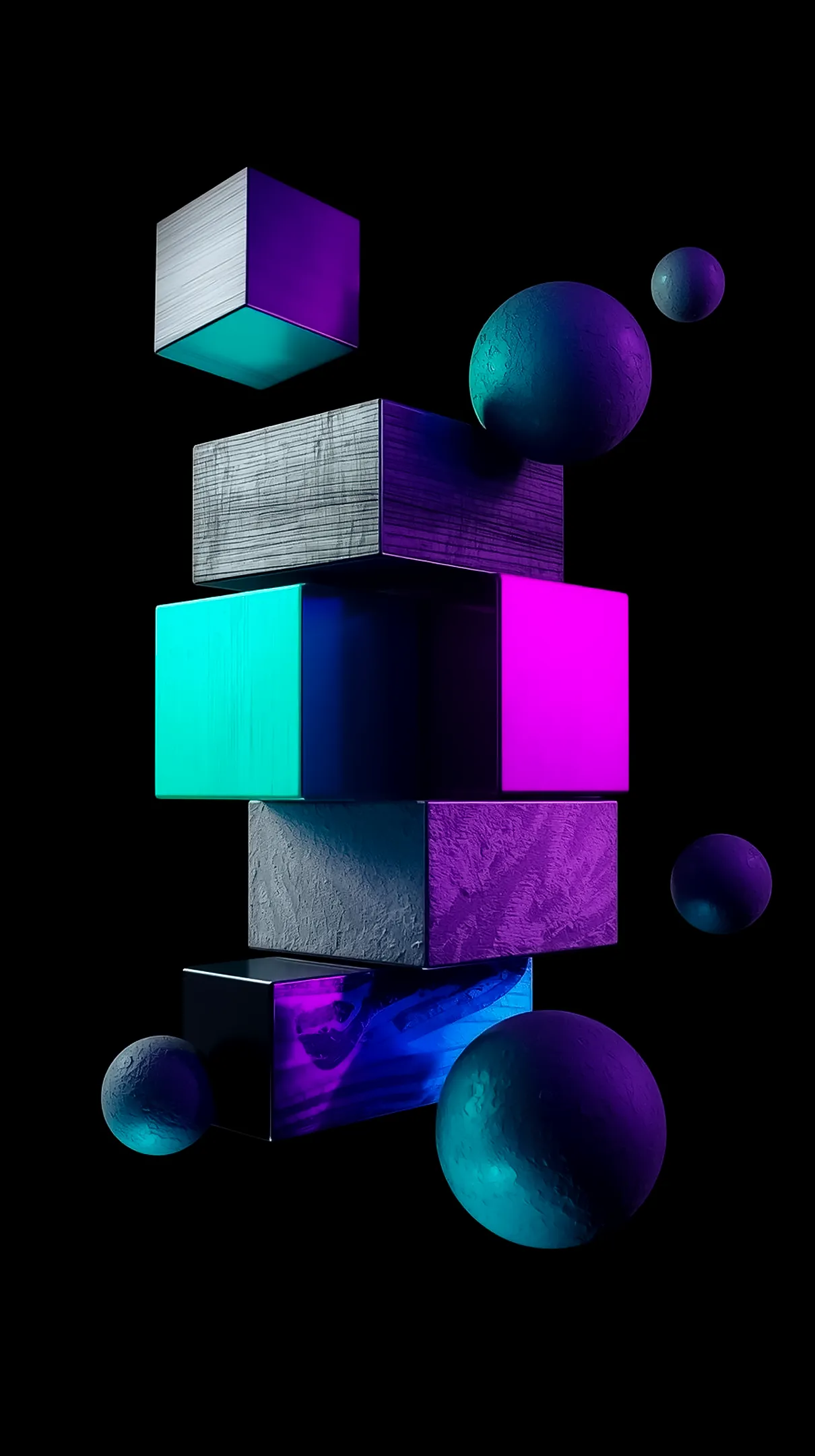 Abstract Neon Geometric 3D Shapes AMOLED wallpaper 4k for mobile