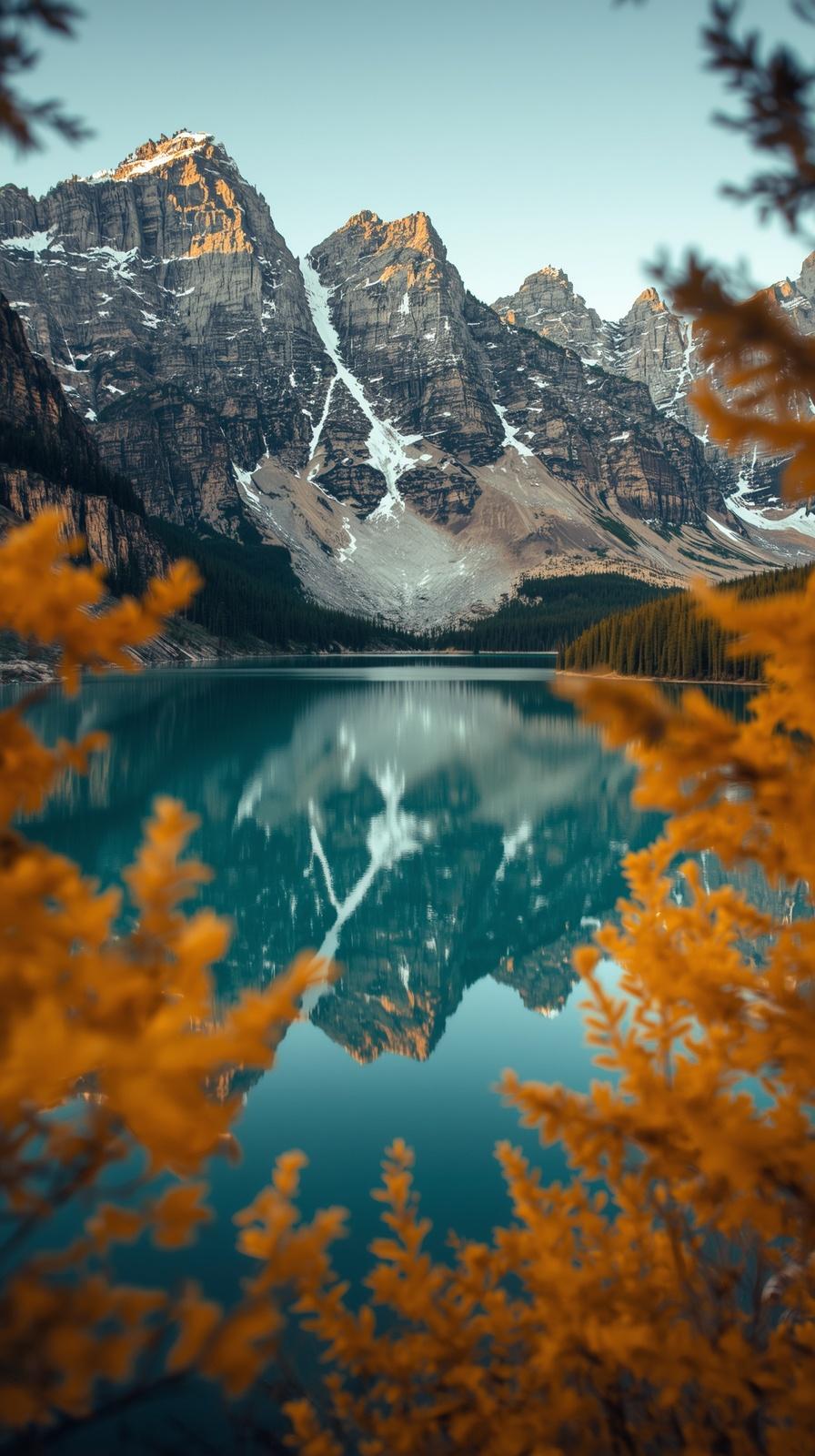 4k wallpaper for mobile Emerald lake surrounded by autumn larches turning bright yellow
