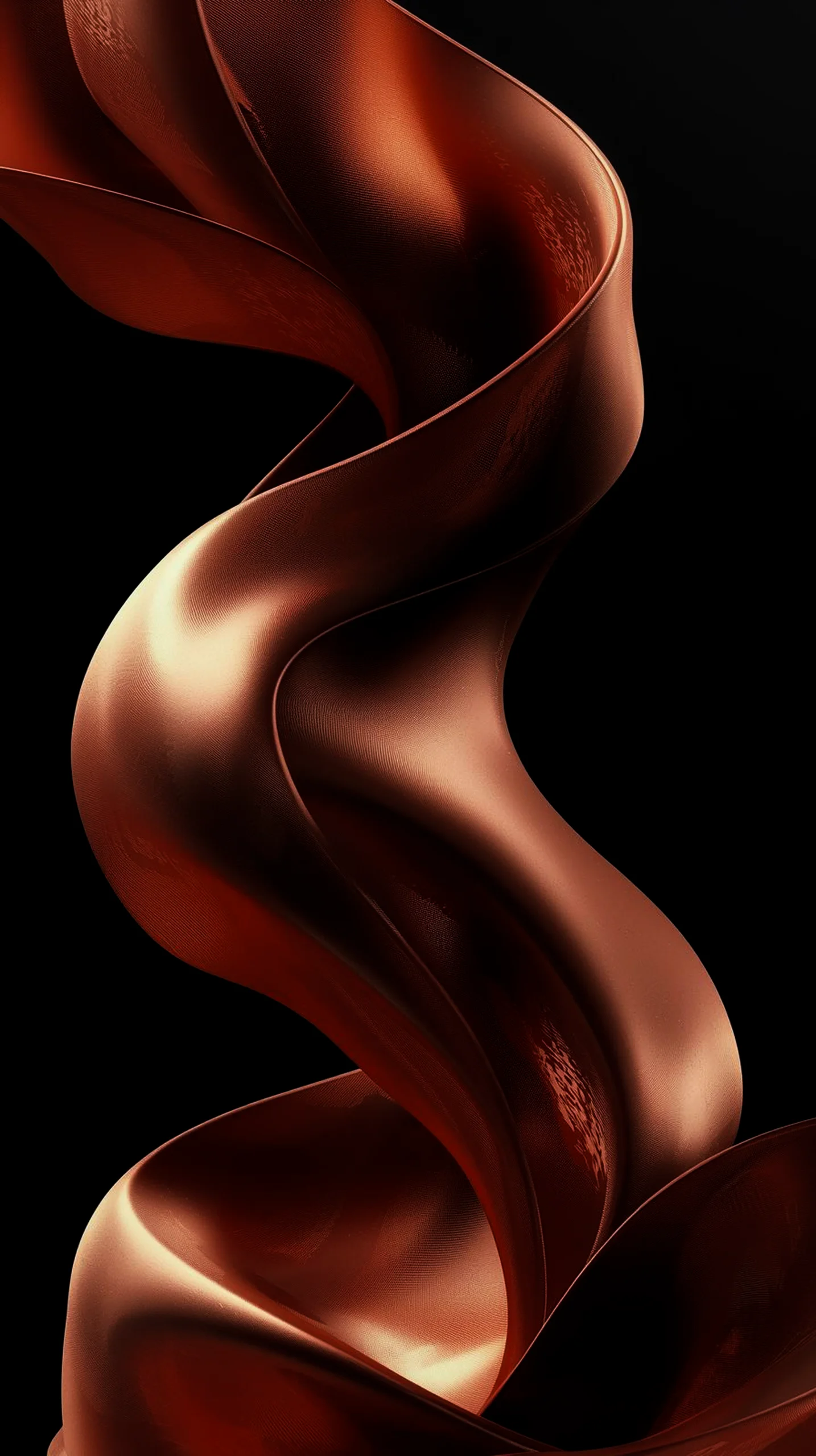 Dark AMOLED Mobile Wallpaper 4K - Elegant Copper Silk Flow
