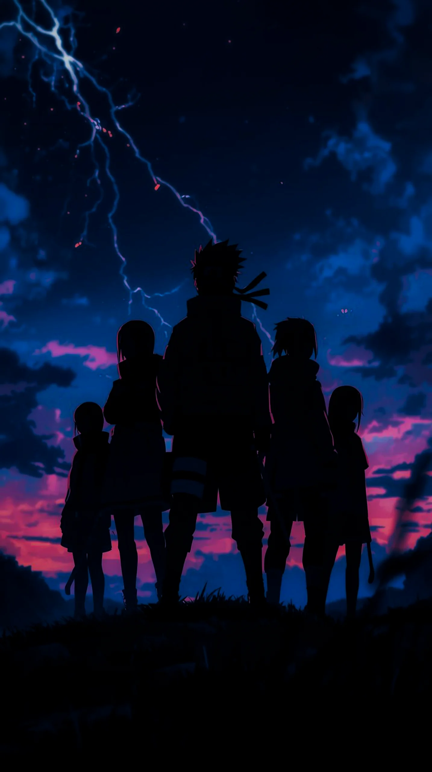dark ninja squad anime silhouette wallpaper for phone 4K