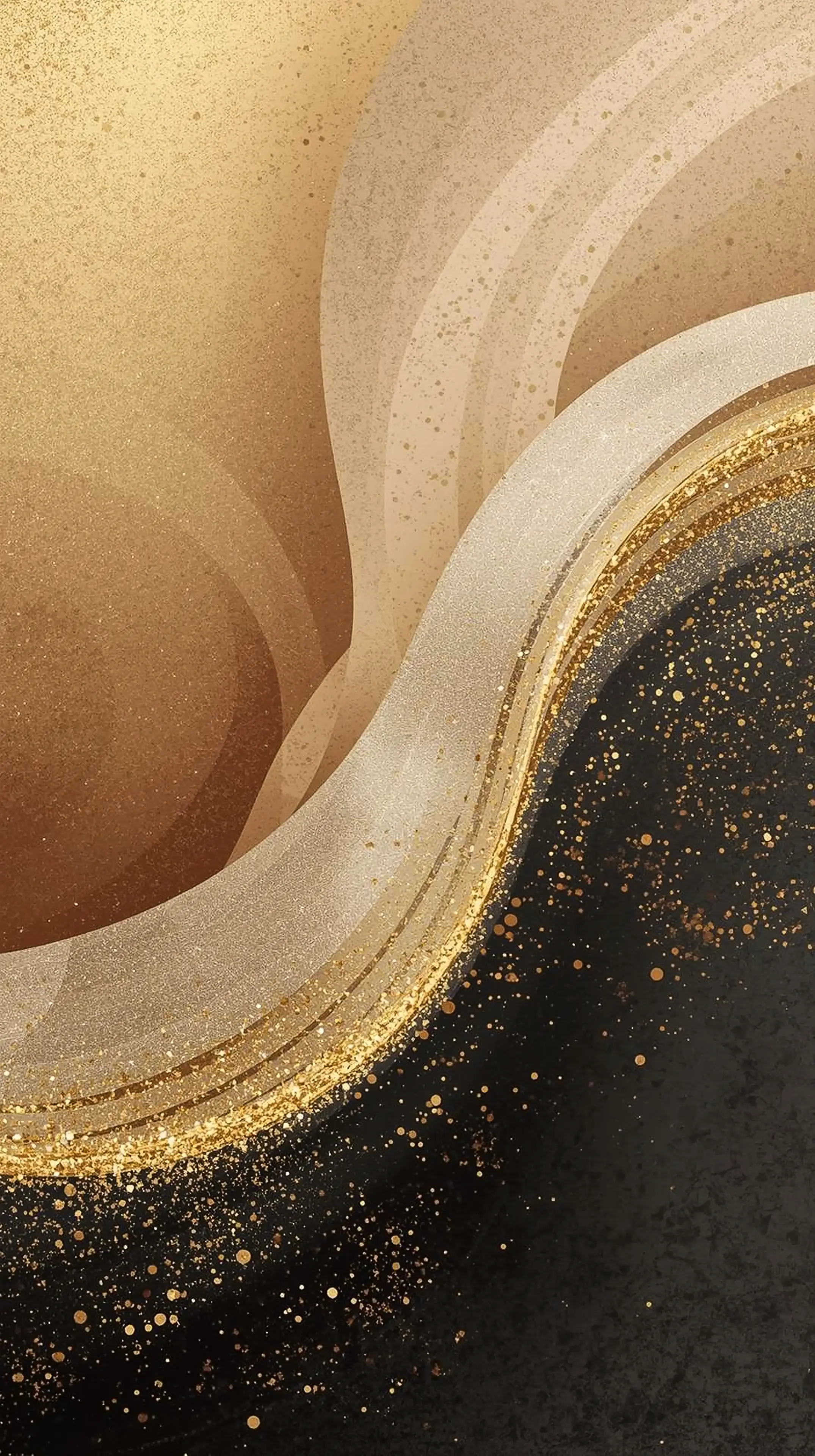 4k wallpaper for mobile Luxurious Gold Glitter Waves on Beige, Elegant Abstract Metallic Curves with Sparkling Bronze Particles