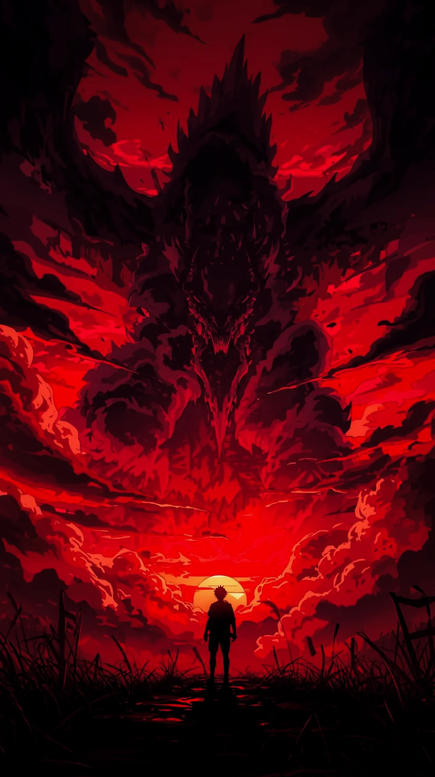 dark fantasy dragon silhouette wallpaper for iPhone Android 4K
