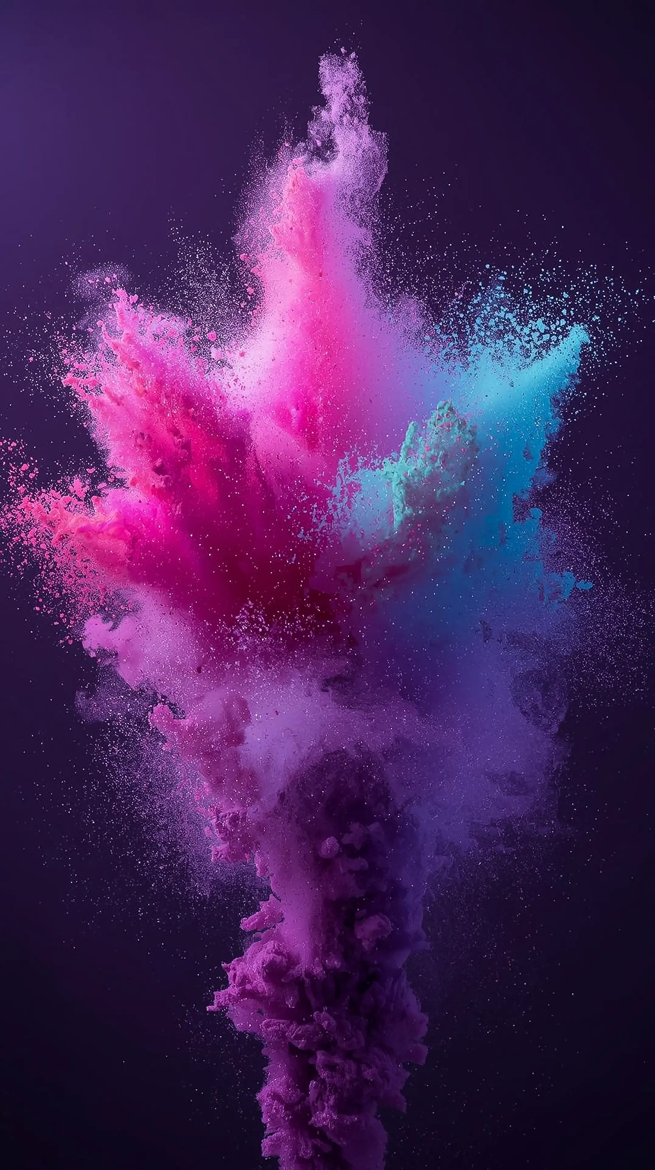 4k wallpaper mobile Sparkling Purple Glitter Particle Explosion, Vibrant Magenta Pink Confetti Burst with Neon Glow on Black Background