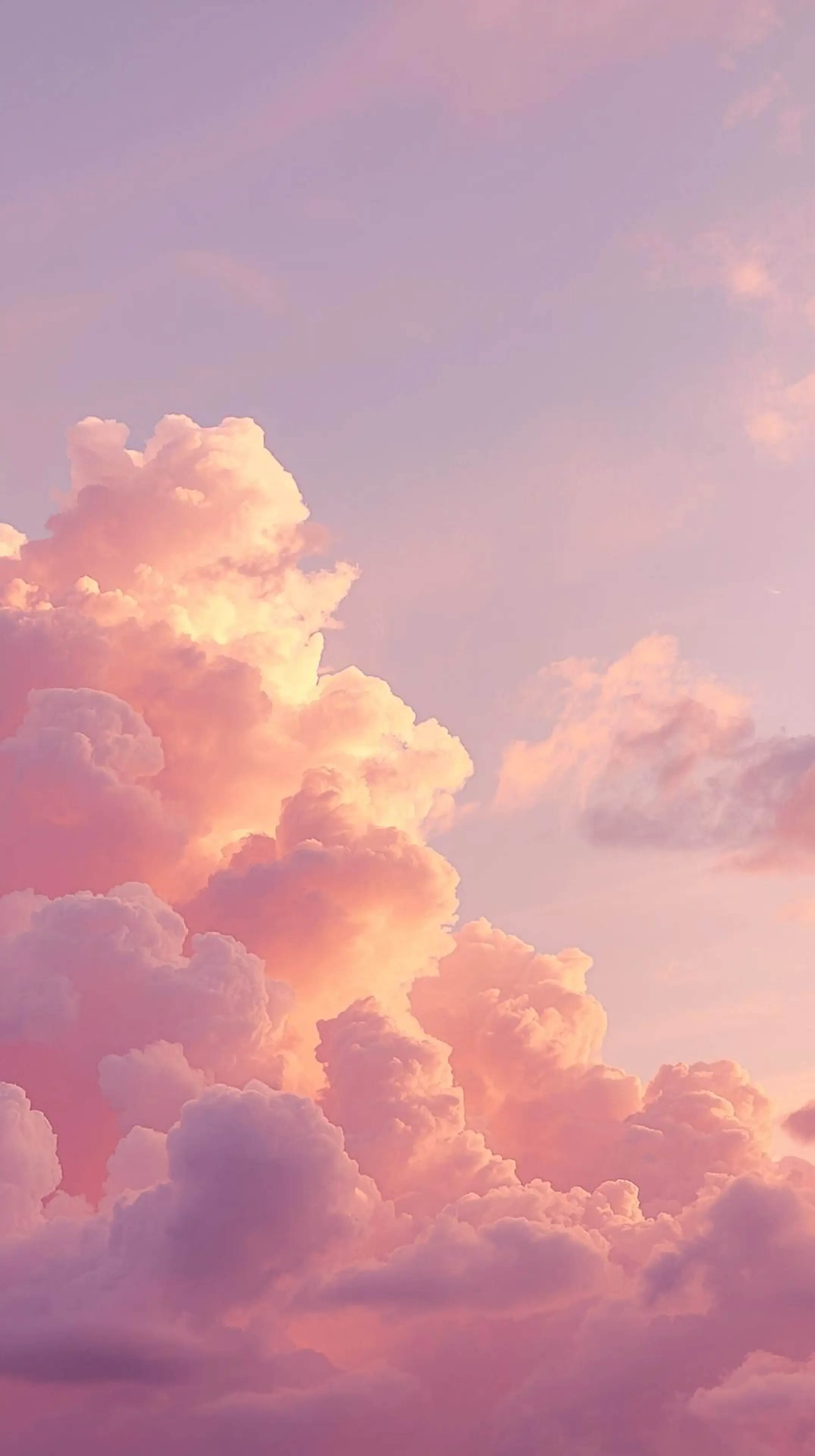 4k wallpaper for mobile Dreamy Pastel Pink Clouds at Sunset, Soft Cotton Candy Sky with Fluffy Rose & Peach Gradient Aesthetic