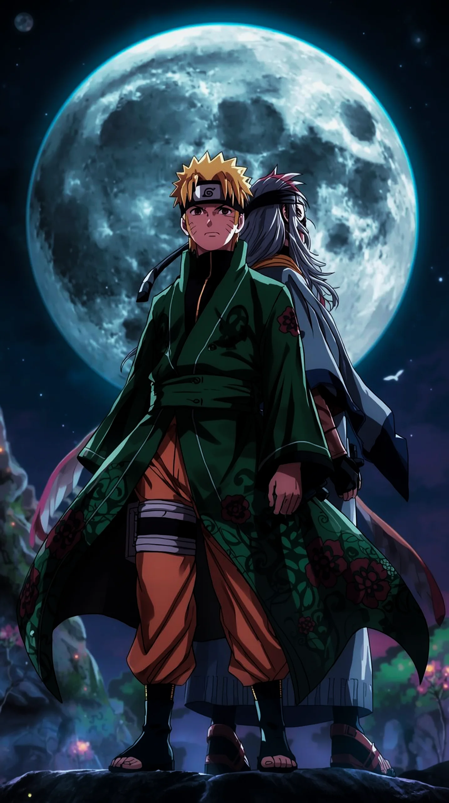 epic naruto standing before full moon wallpaper for phone 4K