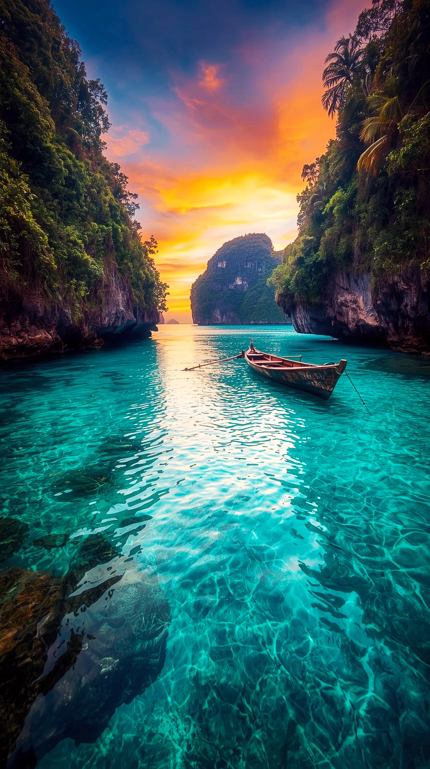 Tropical boat sunset iphone wallpaper 4k, 4k wallpaper for mobile, wallpaper for phone, cute 4k wallpaper for iphone