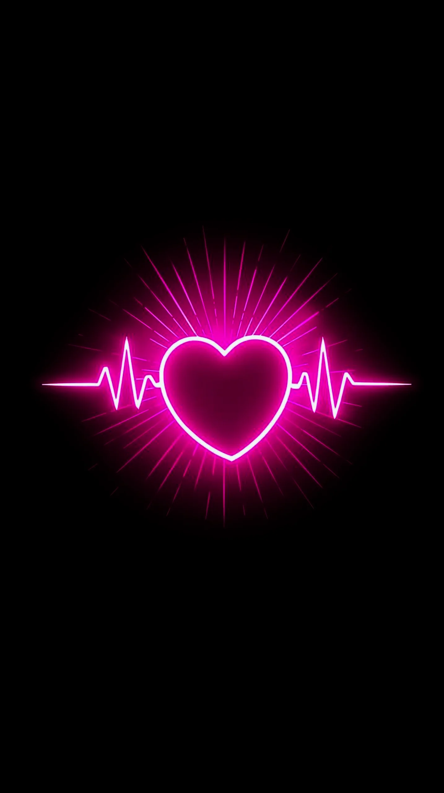 Neon pink heart with a heartbeat line, glowing on a black background. AMOLED wallpaper 4K for mobile, iPhone wallpaper
