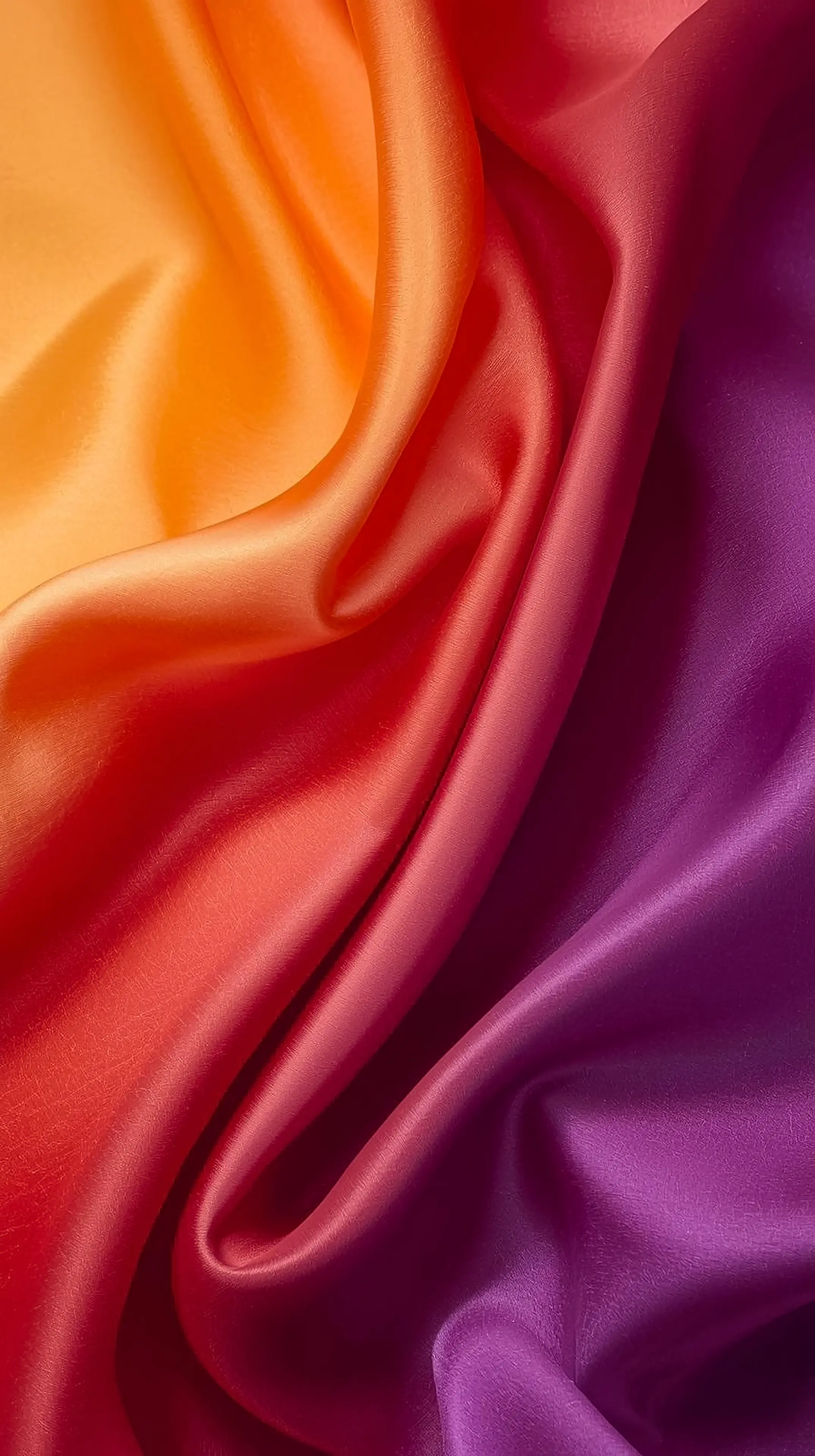 4k wallpaper for mobile Luxurious Rainbow Satin Silk Fabric Waves, Vibrant Orange Red Purple Gradient Glossy Folds Elegant Aesthetic