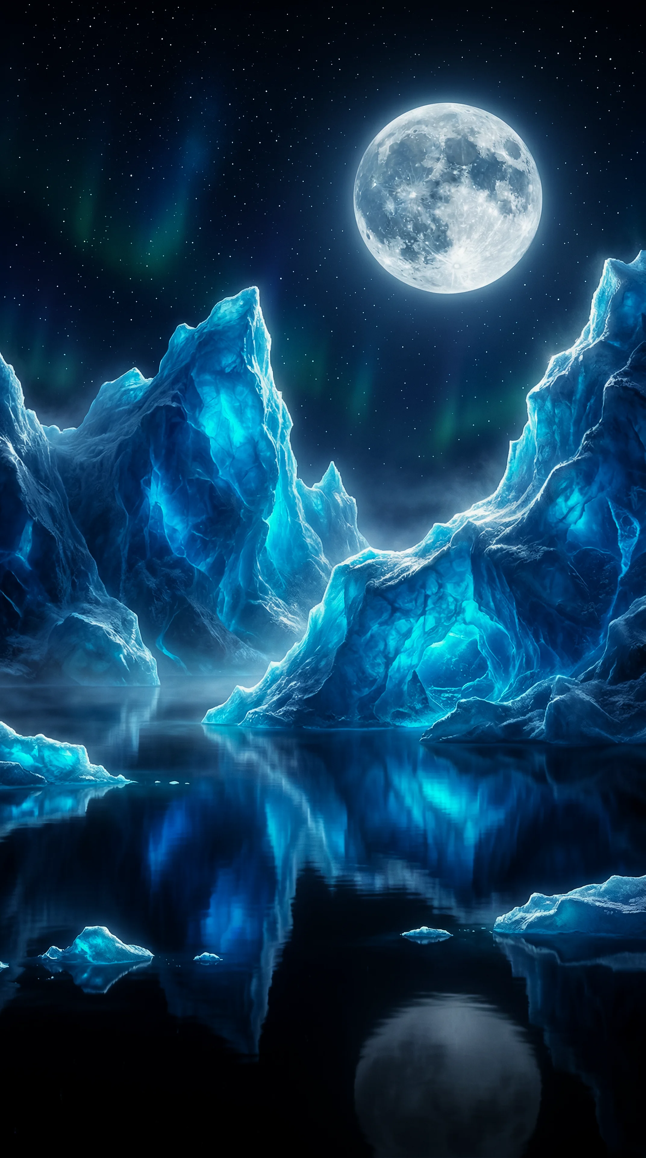 4k wallpaper for mobile Cosmic Aurora Mountain Lake, Vibrant Purple Pink Blue Sky Reflection & Glowing Galaxy Peak auror